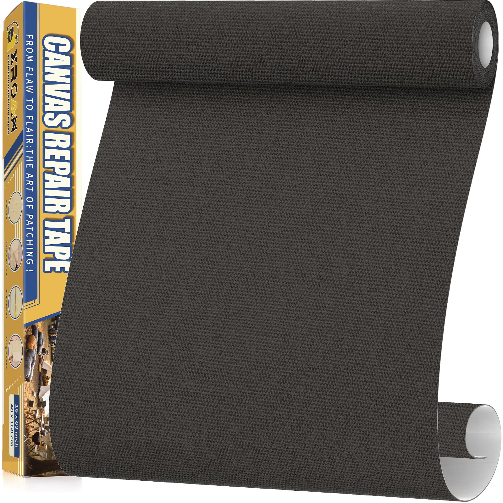 Flicken Selbstklebend Stoff Schwarz Grau, 40x160cm Selbstklebender Stoff, Zelt Reparaturset, Canvas Reparatur Patch, Textilklebeband Wasserfest Outdoor für Sofas, Autositz, Sonnenschirm, Markise
