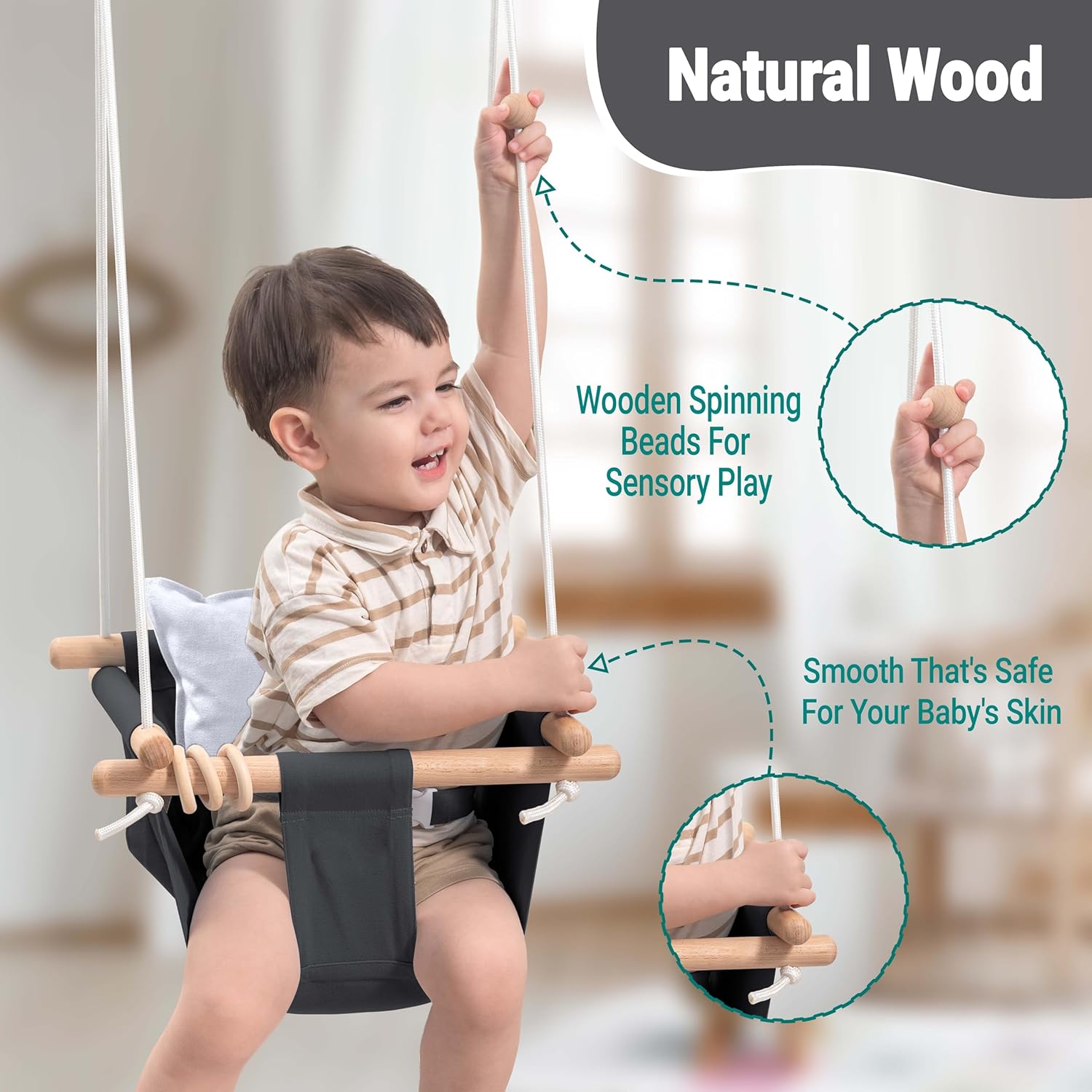 Baby Swing Outdoor and Indoor - Canvas Baby Swing 6 Months to 3 Years, Durable Baby Swing Chair, Indoor Baby Swing, Outdoor Baby Swing, Full Set of Ceiling Screws (Gray)