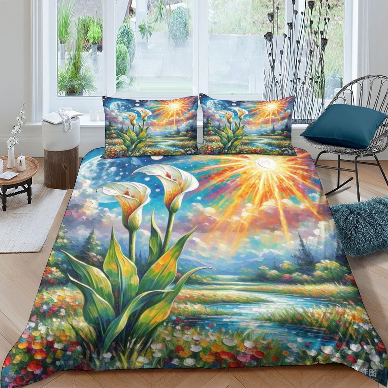 Housse de couette Calla Lily fermeture éclair finie la couette qui glisse lit double 200x200