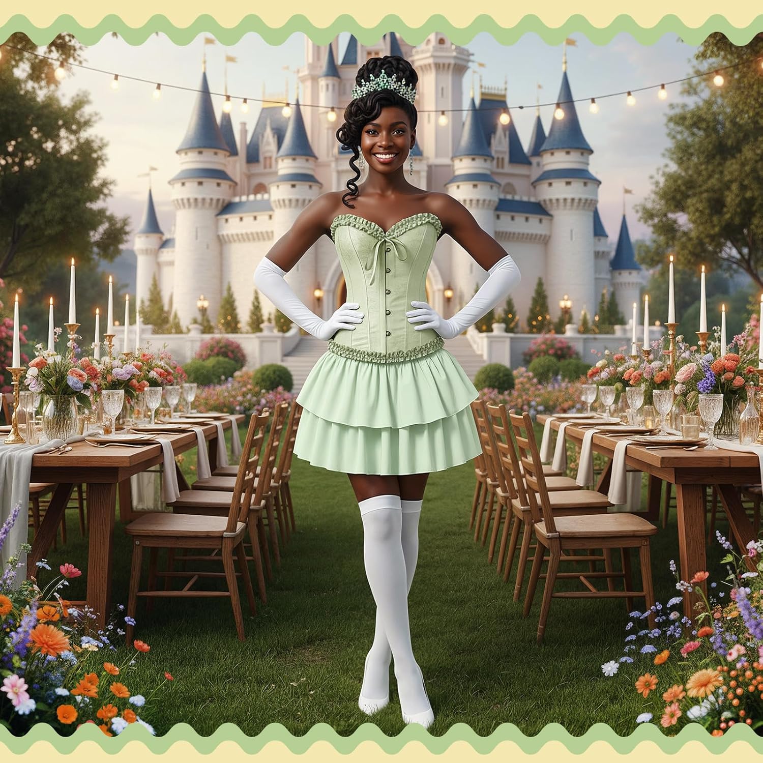 JaGely 5 Pcs Princess Fairy Costume for Women Corset Tops Skirt Headband Gloves Socks Adult Dress Carnival Role Play Party - Image 5