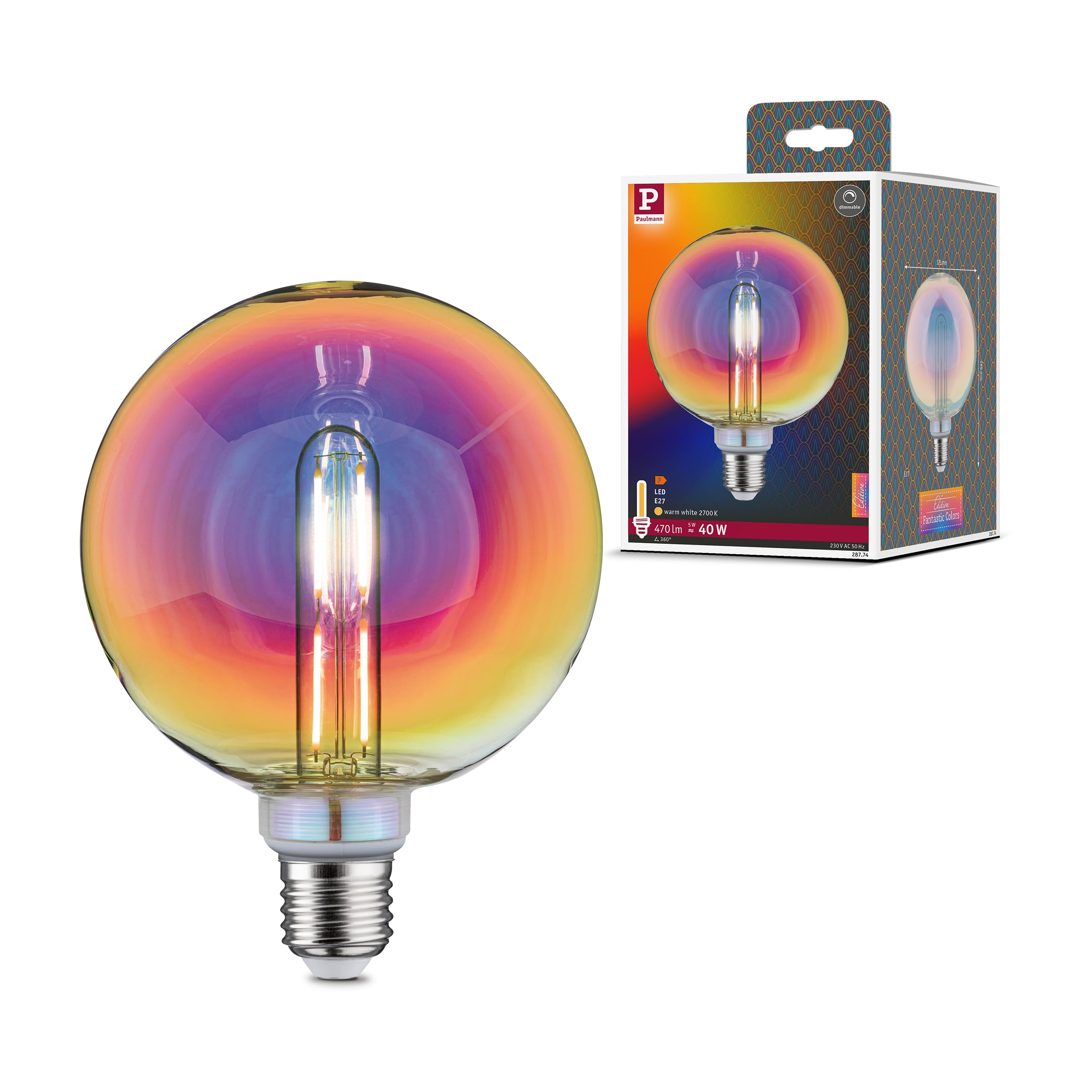 Paulmann 28774 LED lamp Fantastic Colors G125 Globe 5 watts dimmable lamp dichroic efficient Light Warm White 2700 K E27