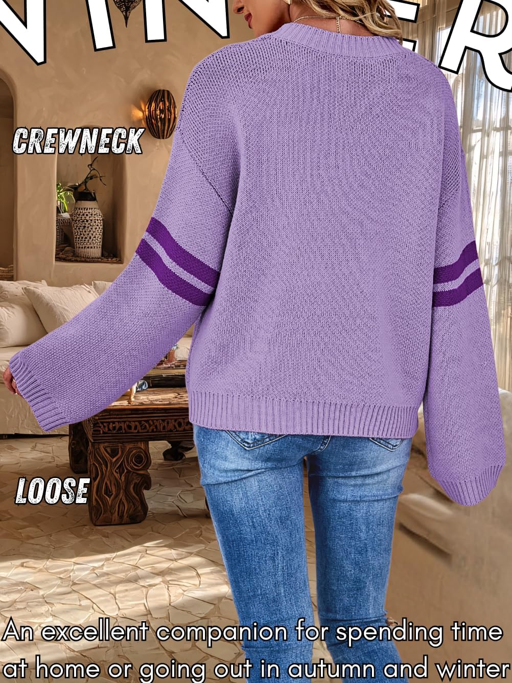 Kaei&Shi Women Cute Heart Sweater,Pattern Pullover Sweaters Sweatshirt,Striped Sleeve Loose Fit Valentines Top Clothes