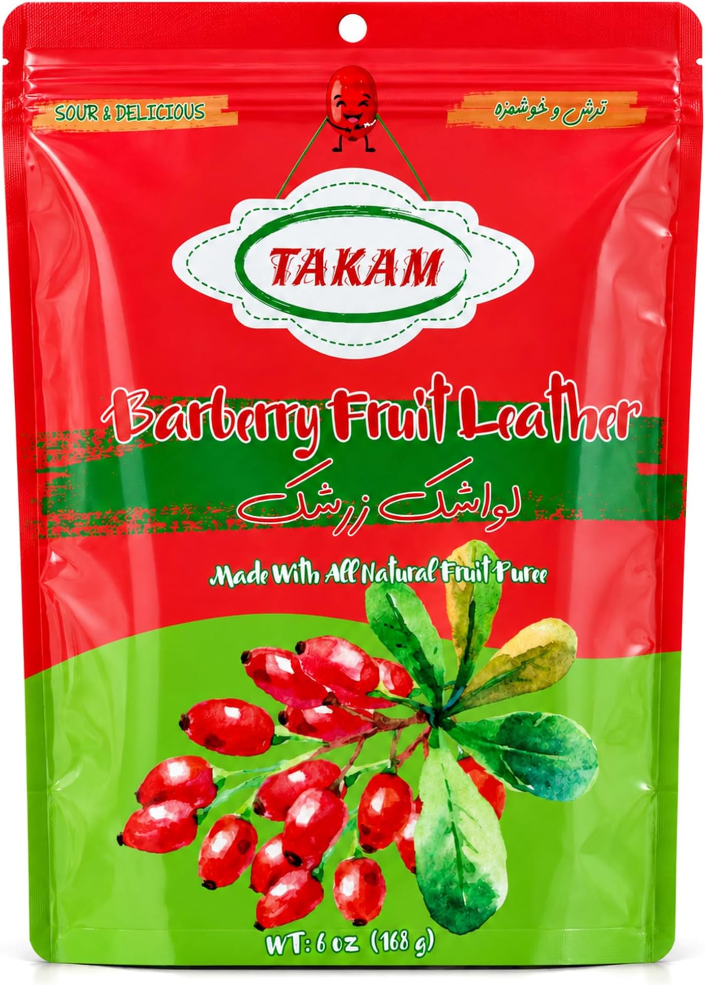TAKAM Lavashak Barberry (Zereshk), Sour Persian Fruit Leather, 6 oz | Thin, chewy fruit layers with a salty finish, made with apple puree and barberry