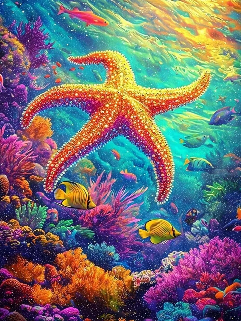 WEISHIWE Malowanie według cyfr dla dorosłych, koral i rozgwiazda, 70x90cm q