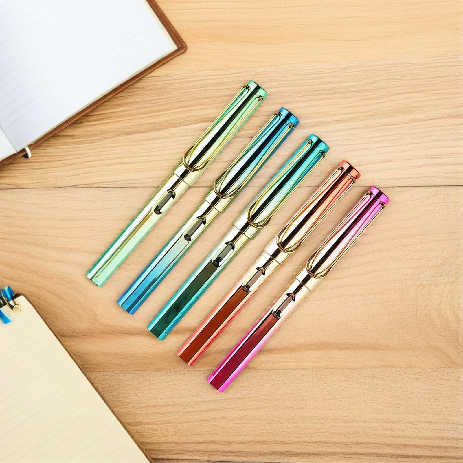 TOYANDONA 5 Pezzi Penna Stilografica per Studenti con Serbatoio D'inchiostro, Scrittura Fluida, Corpo in Plastica e Metallo, per Calligrafia e Pratica Scolastica