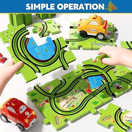 Miniatura 5 de Juego de 64 piezas de coches de pista de rompecabezas para niños y niños, juguetes para niños pequeños, regalos para niños de 3, 4, 5 y 6 años, para