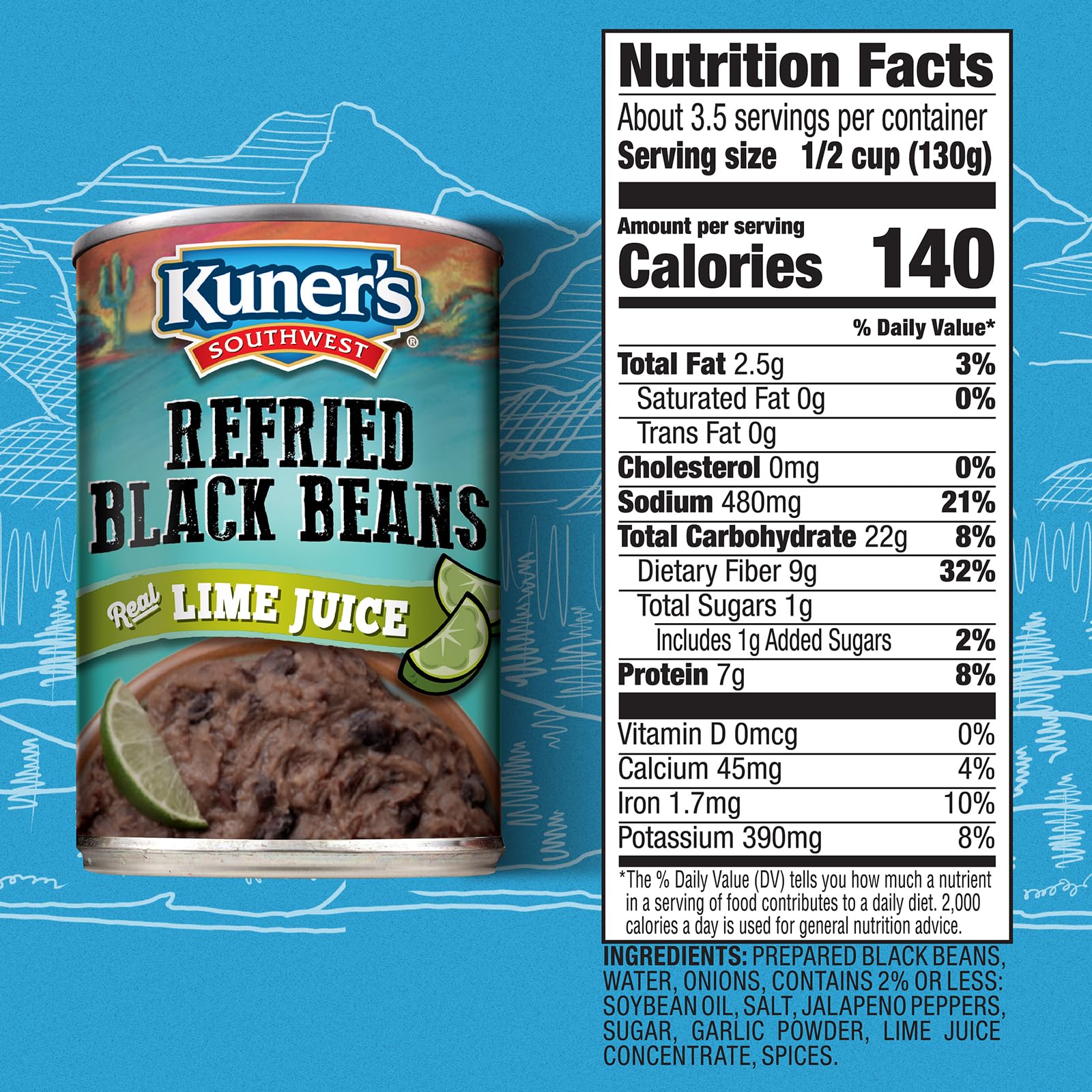 REFRIED BLACK BEANS, REAL LIME JUICE