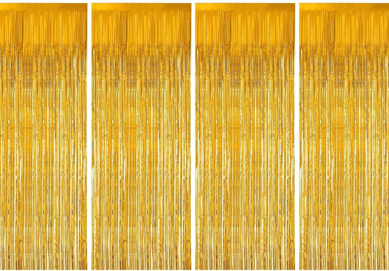 Millionminds Foil Metallic Fringe Big Size Curtains for Birthday, Anniversaries, Graduation, Retirement, Baby Shower Decoration (Pack of 4) (Gold), 6Ft X 3Ft Each | foil curtains for party decoration, metalic fringe, backdrop décor items