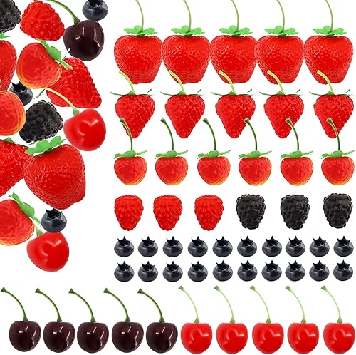 52 piezas de frutas artificiales falsas, incluye fresas falsas, arándanos falsos, frambuesas falsas, cerezas falsas, reutilizables, impermeables, de disponible en Yaxa Costa Rica