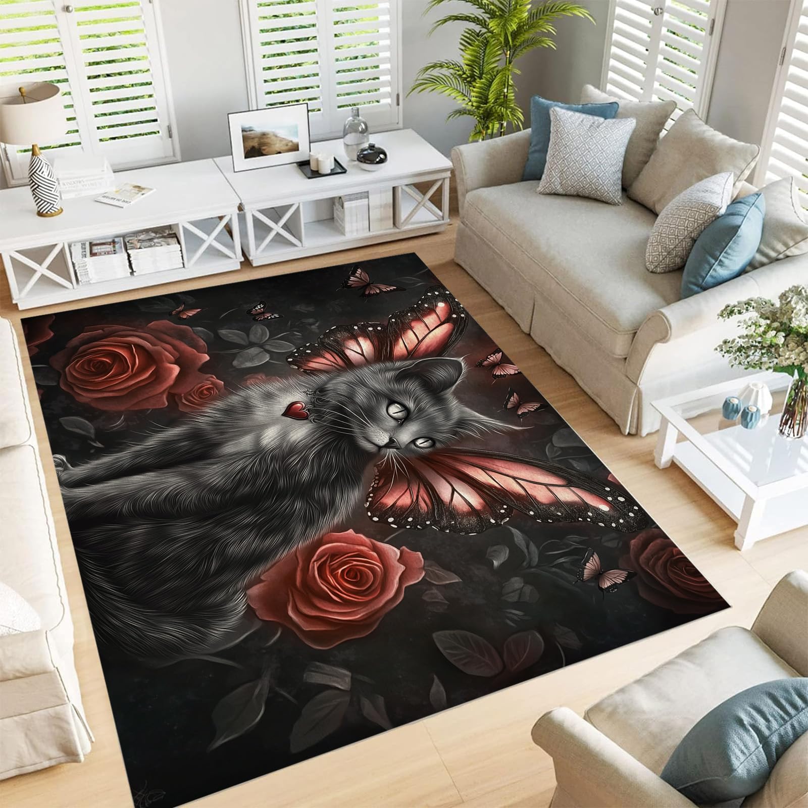 Tapis chat et papillon pour salon et entrée dynamique familiale