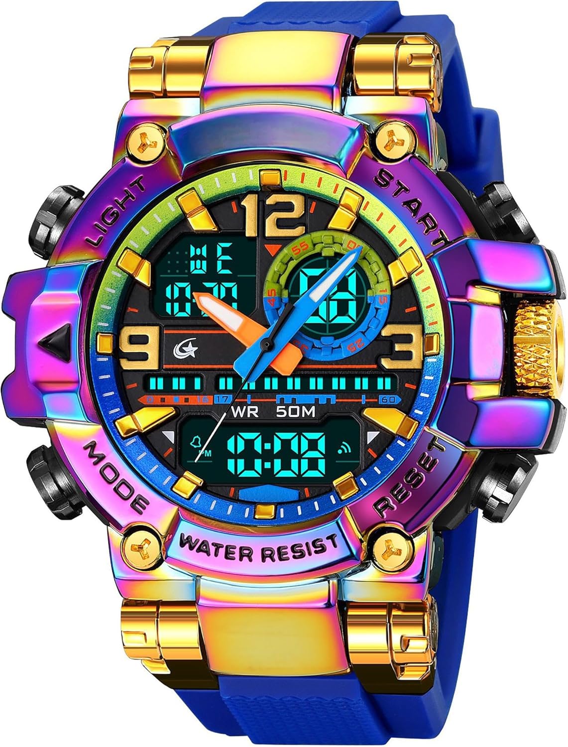 findtime Relojes para Hombres Cool Designer Mens Watches Big Face Digital Sports Watch for Men with LED Backlight/Alarm/Date/Dual Time Zone/Stopwatch