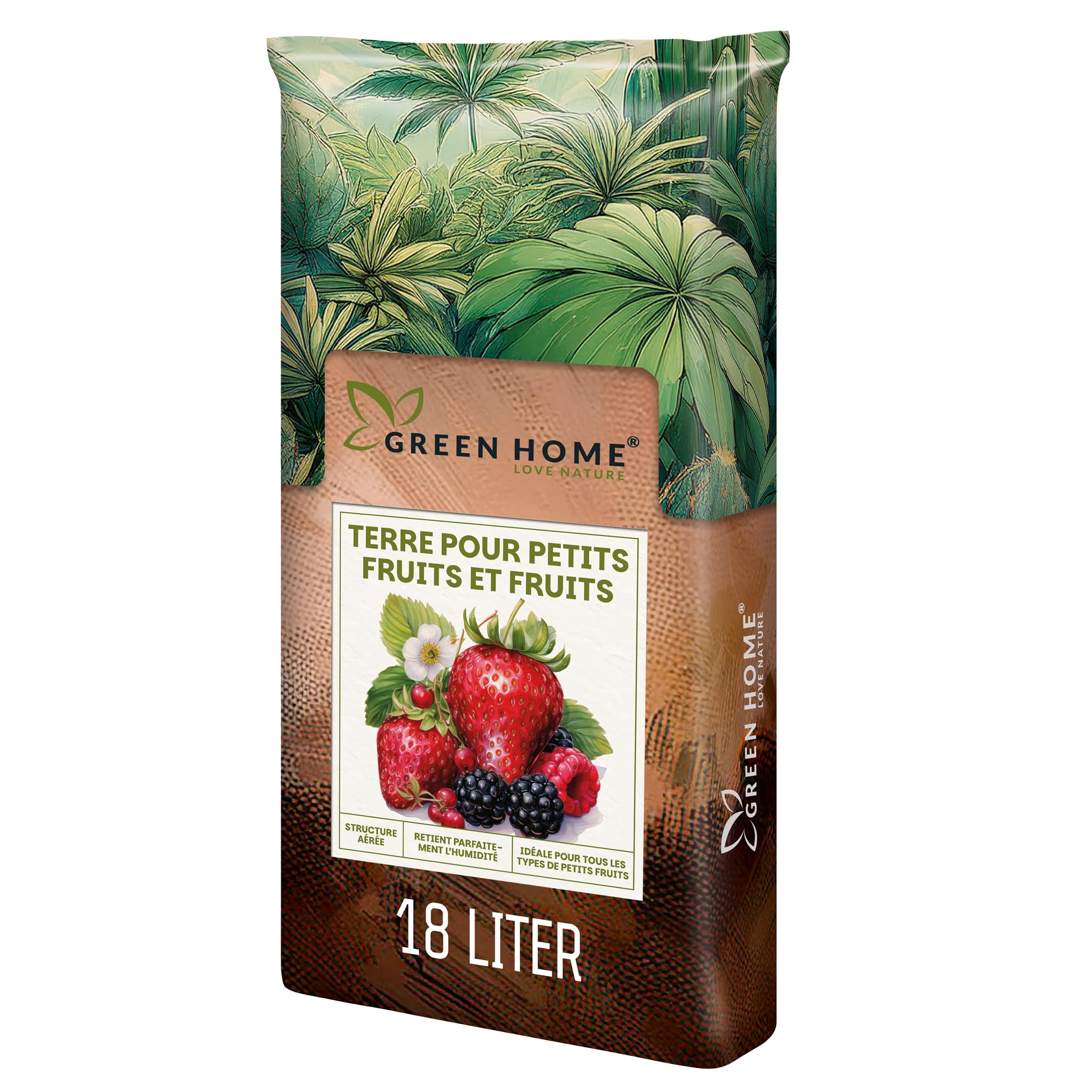 Green Home Terreau Fruits Rouges 18L Bio avec Engrais Longue durée pour fraisiers tomates Potager Balcon carré Potager Jardin Pots bacs Croissance vigoureuse récolte abondante