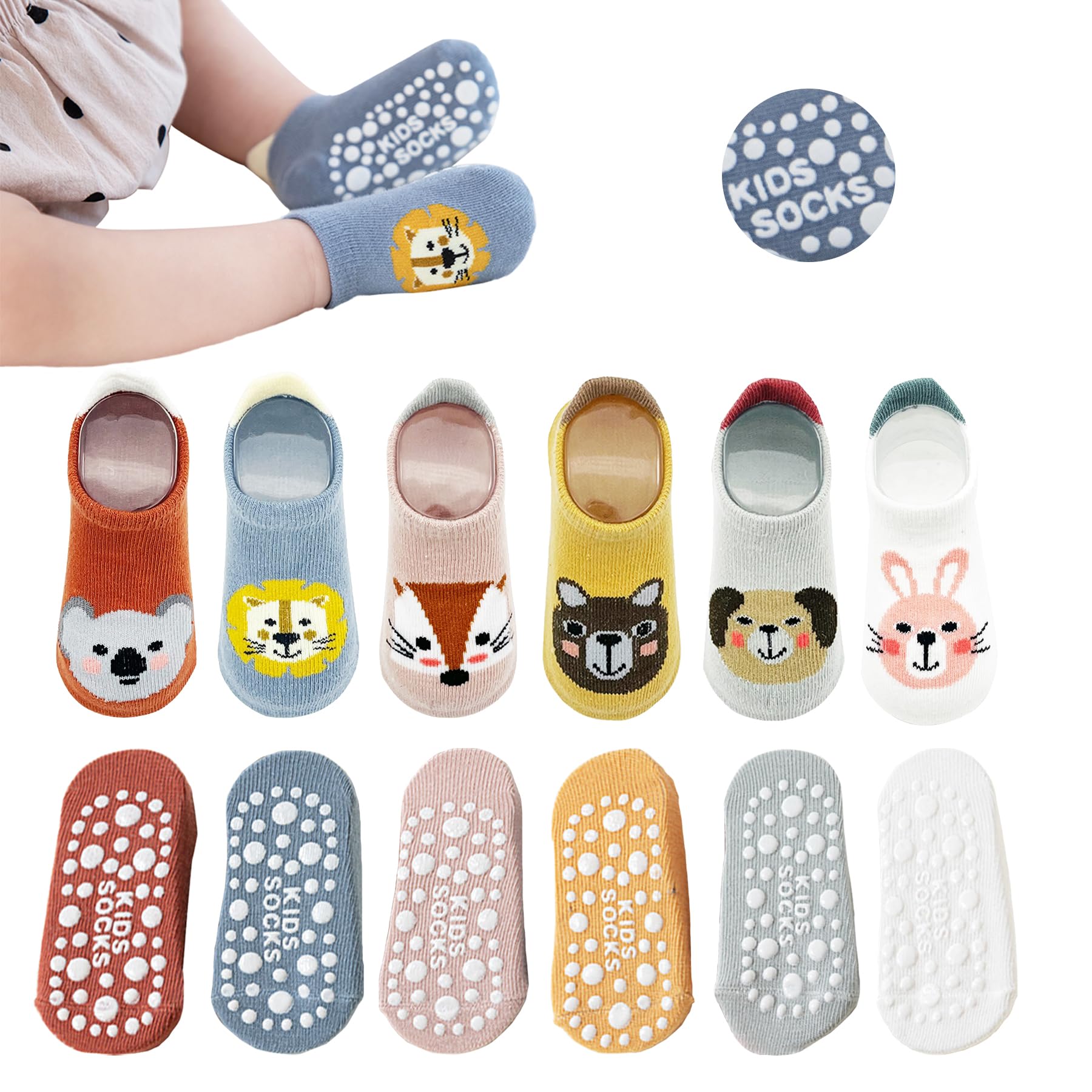 Bebé Antideslizante Tobillo Calcetines De Dibujos Animados Lindo Agarre Calcetines Para Bebés Niños Niños Niñas Multicolores 6 Par — view 9