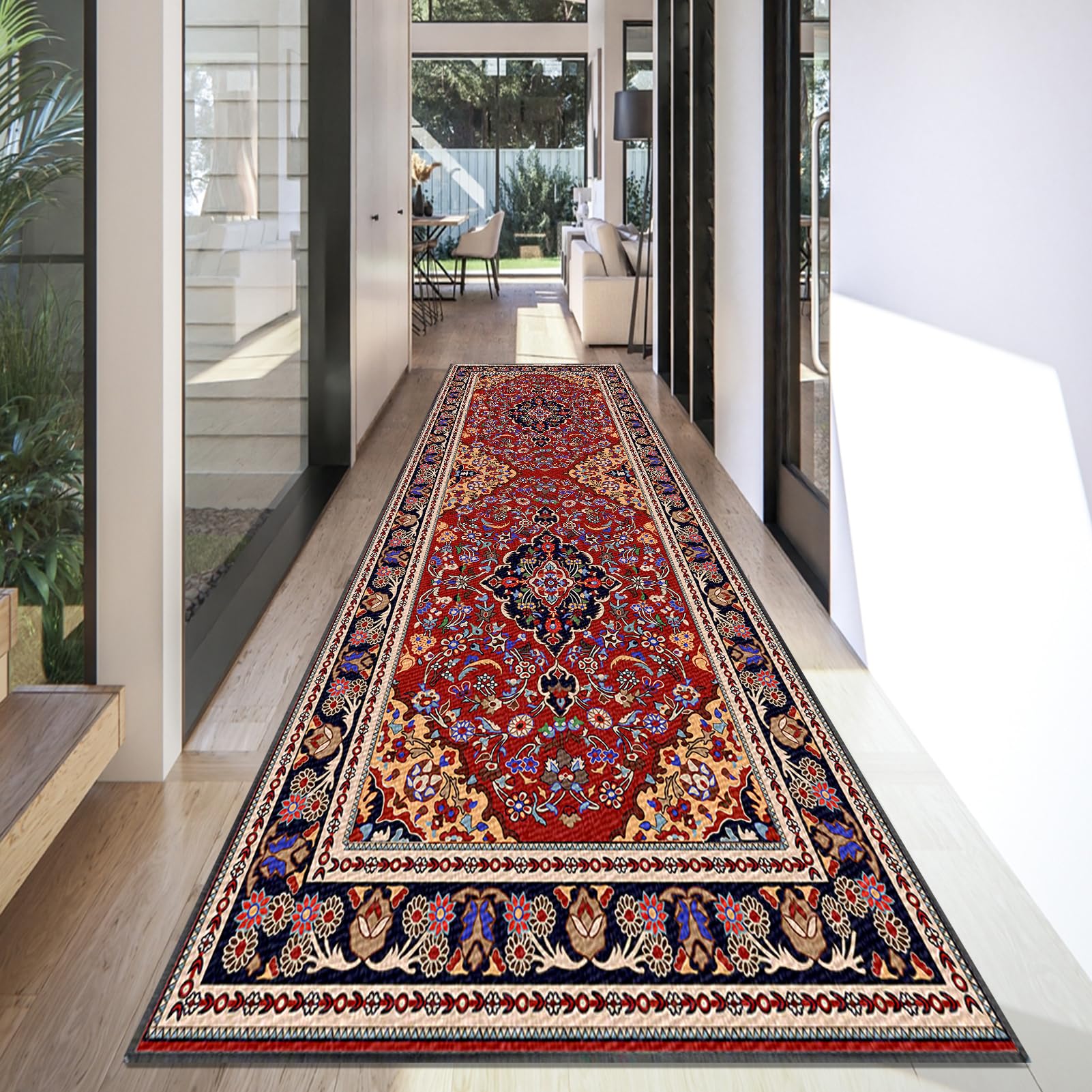 Carpet Runner for Hallway Long Washable Kitchen Rugs Runner for Entryway Non Slip Hall Runner 100 x 450 cm Area Rug Door Mats Indoor Floor Carpet Runner Rugs for Hallway Kitchen Laundry Room Bedroom