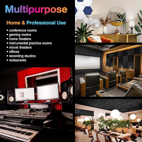 Miniatura 7 de Paneles de espuma acústica de 2 x 12 x 12 x 12 pulgadas, absorción acústica de sonido, aislamiento acústico para el hogar, la oficina o para