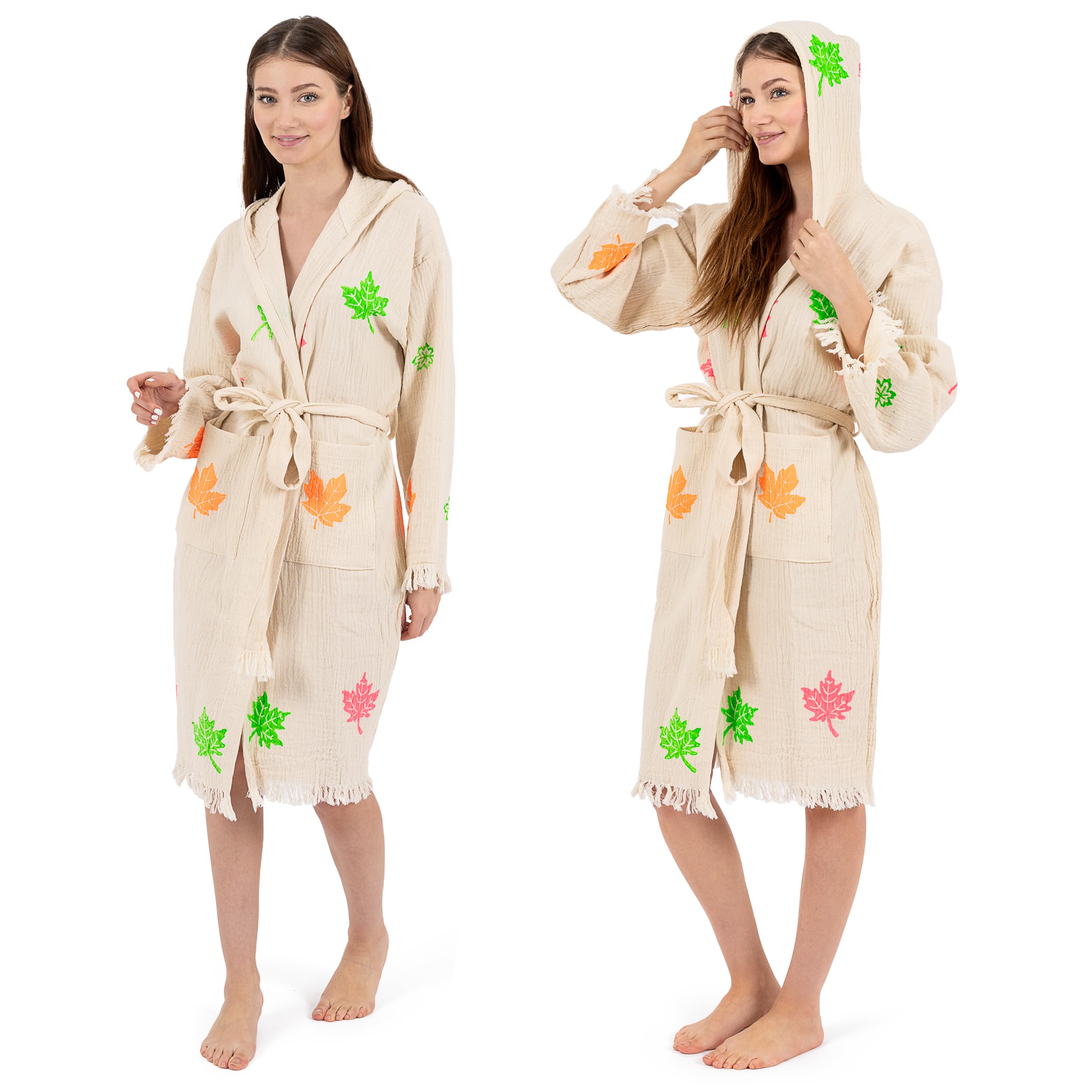 Pink Evil Eye Kimono Robe For Women - Boho Kimono Cardigan, Organic Cotton Turki