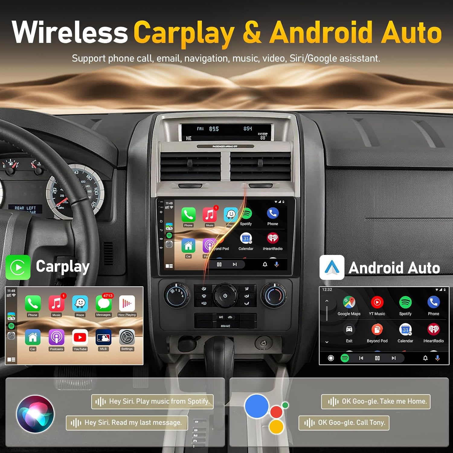 2+32GB Android Car Radio for Ford Escape Kuga 2007-2012, KuTaiTai Car Stereo for Mazda Tribute 2007-2012 with Carplay Android Auto, 9 Inch Touch Screen Head Unit with GPS BT WiFi SWC + Backup Camera