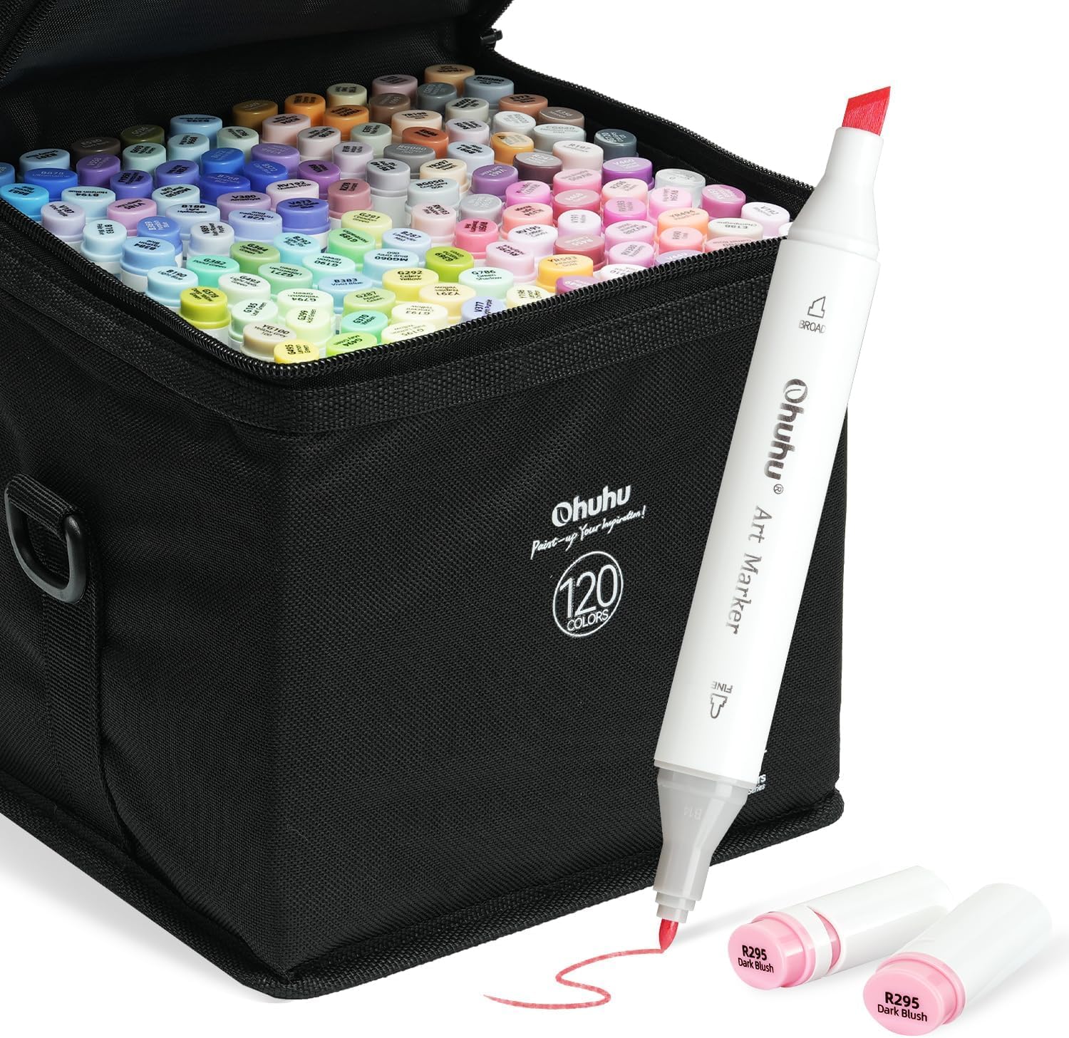 Ohuhu Rotuladores permanentes de doble punta, 120 colores, marcadores artísticos para resaltadores con estuche de transporte para dibujar, bocetos, colorear para adultos, resaltar y subrayar