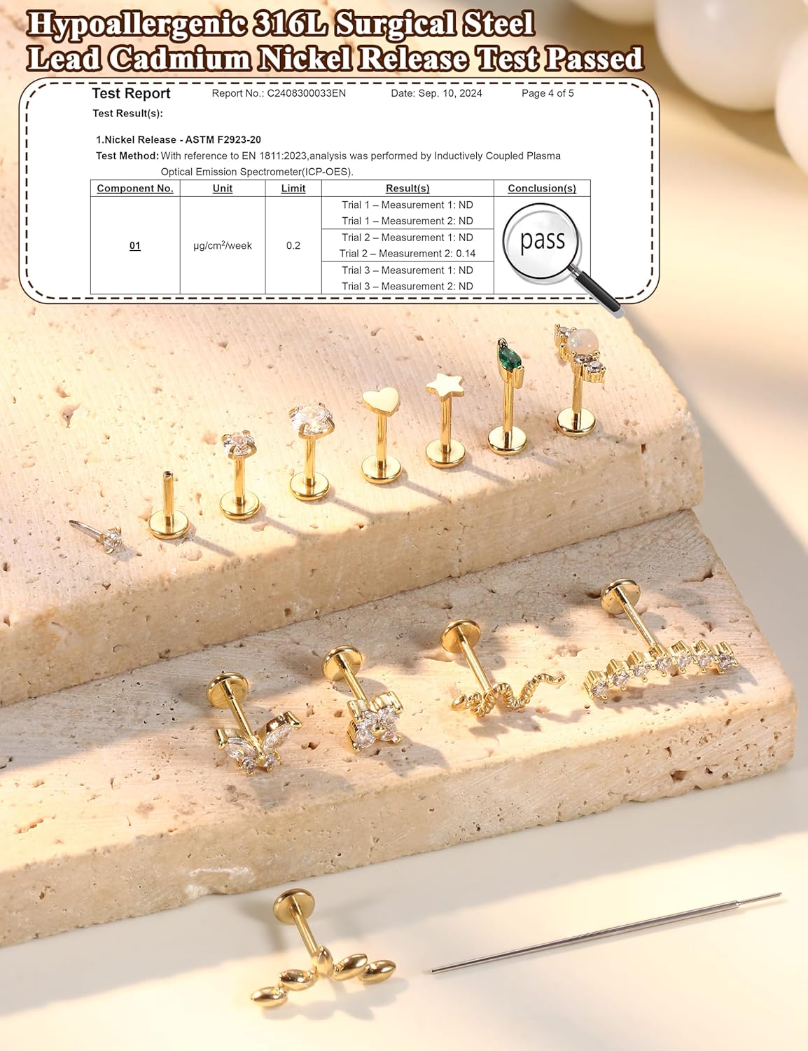 YADOCA 20G/18G/16G Threadless Nose Studs for Women Hypoallergenic Surgical Steel Flat Back Stud Earrings 14K Gold Plated Push in Nose Rings Studs CZ Lip Labret Cartilage Helix Tragus Piercing Jewelry - Image 5