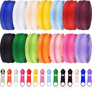 52 Yards 14 Pieces #5 Nylon Coil Zippers,Mixed Colors Sewing Zippers,Assorted Zipper with 120 Zipper Sliders,Zipper Repair Kit for DIY Tailor Sewing Craft Supplies