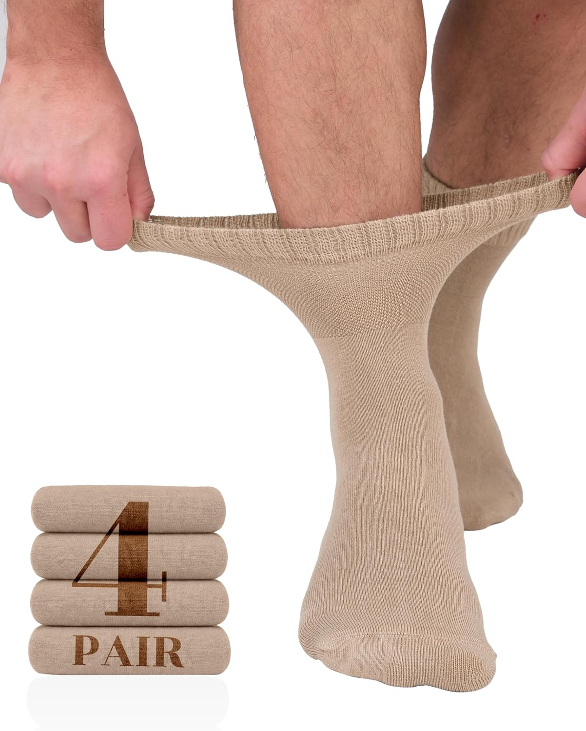 Hugh Ugoli Diabetic Socks for Men, Loose Ankle Socks, Rayon Derived from Bamboo, Extra-Wide, Thin, Seamless Toe, 4-8 Pairs