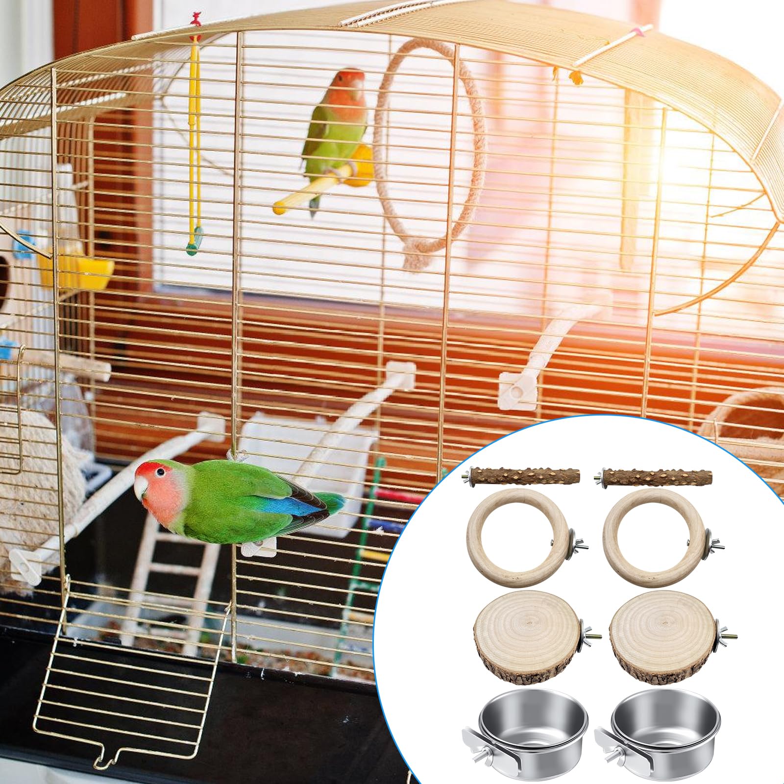 Set di 8 posatoi naturali per uccelli, in acciaio inox, per uccelli, per appendere il pappagallino, per uccelli, accessori per parrocchetti, canarini, agapornidi