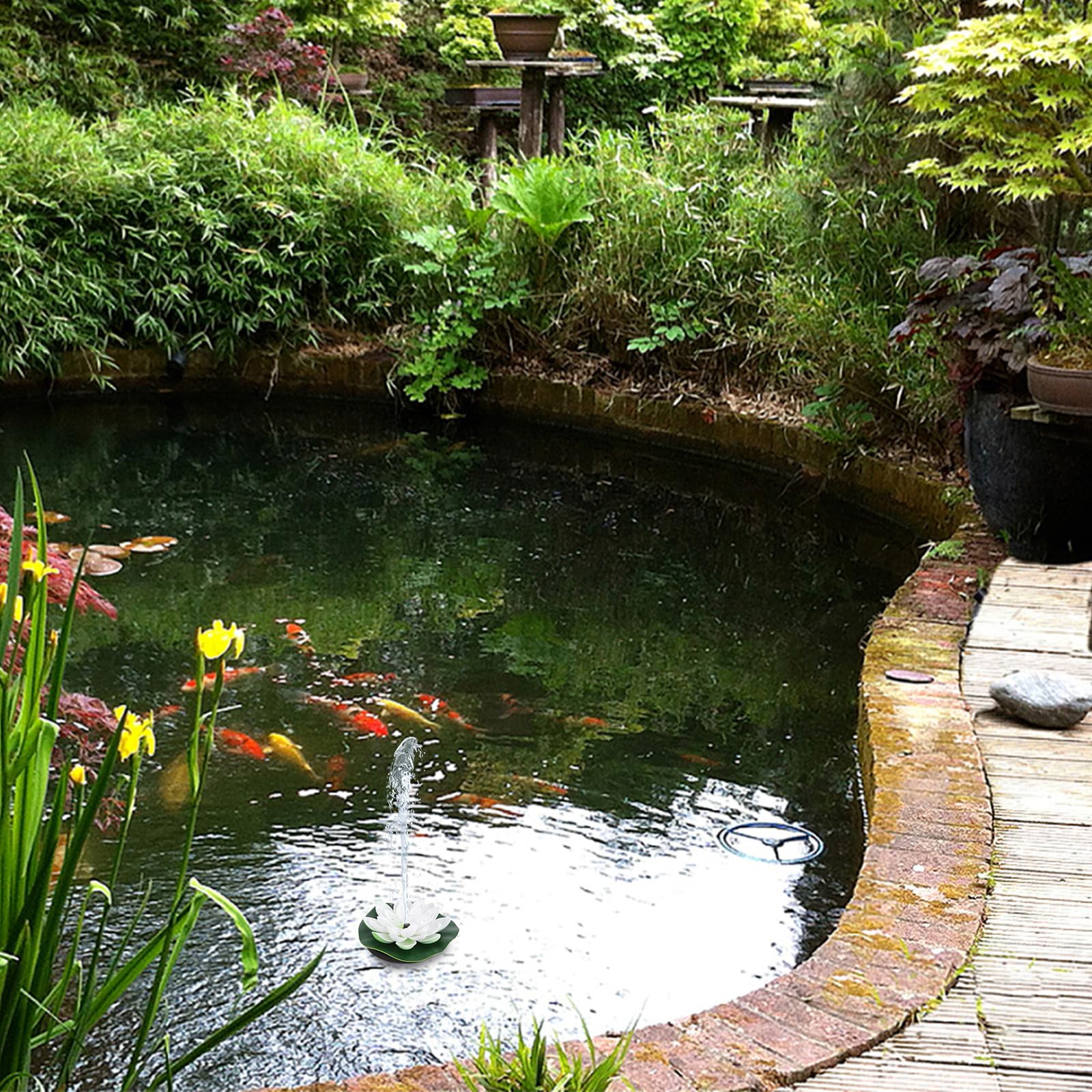 Fuente Flotante de Loto Bomba Solar para Estanque de Peces y Acuario, Plástico Blanco, Flujo Máximo 180l/h, Circulación Automática para Jardín Exterior