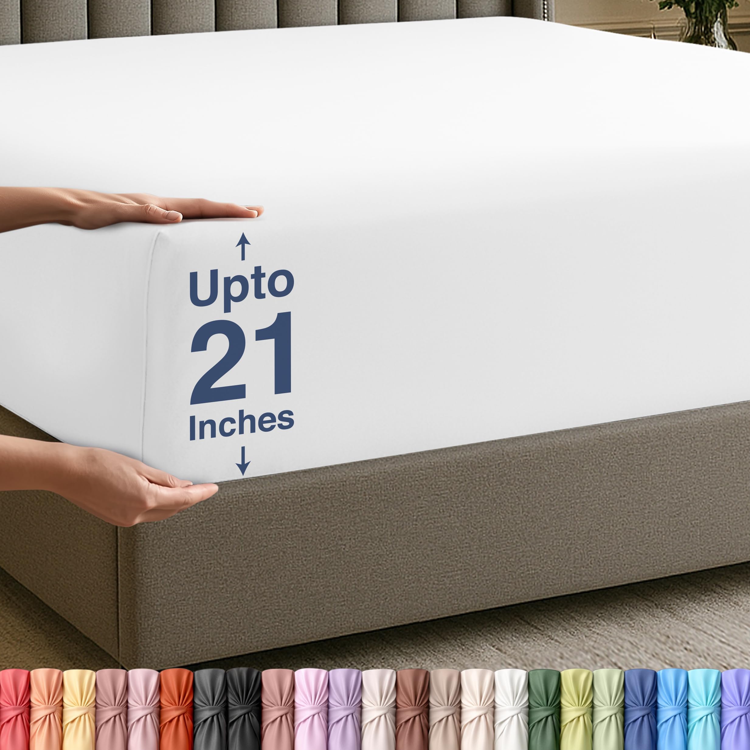 Utopia Bedding Extra Deep Pocket Queen Fitted Sheet, Fits up to 21 Inch Mattress - Hotel Luxury, Soft, Breathable and Comfy - Shrinkage and Fade Resistant - Easy Care (White)