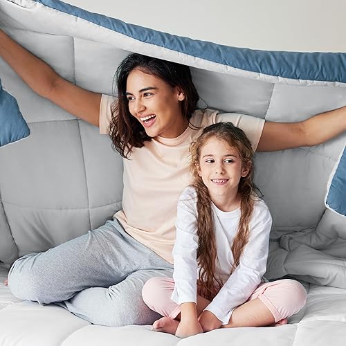 Miniatura 3 de Exclusivo Mezcla Juego de edredón ligero reversible tamaño Queen, edredón alternativo al plumón con 2 fundas de almohada, juego de ropa de cama