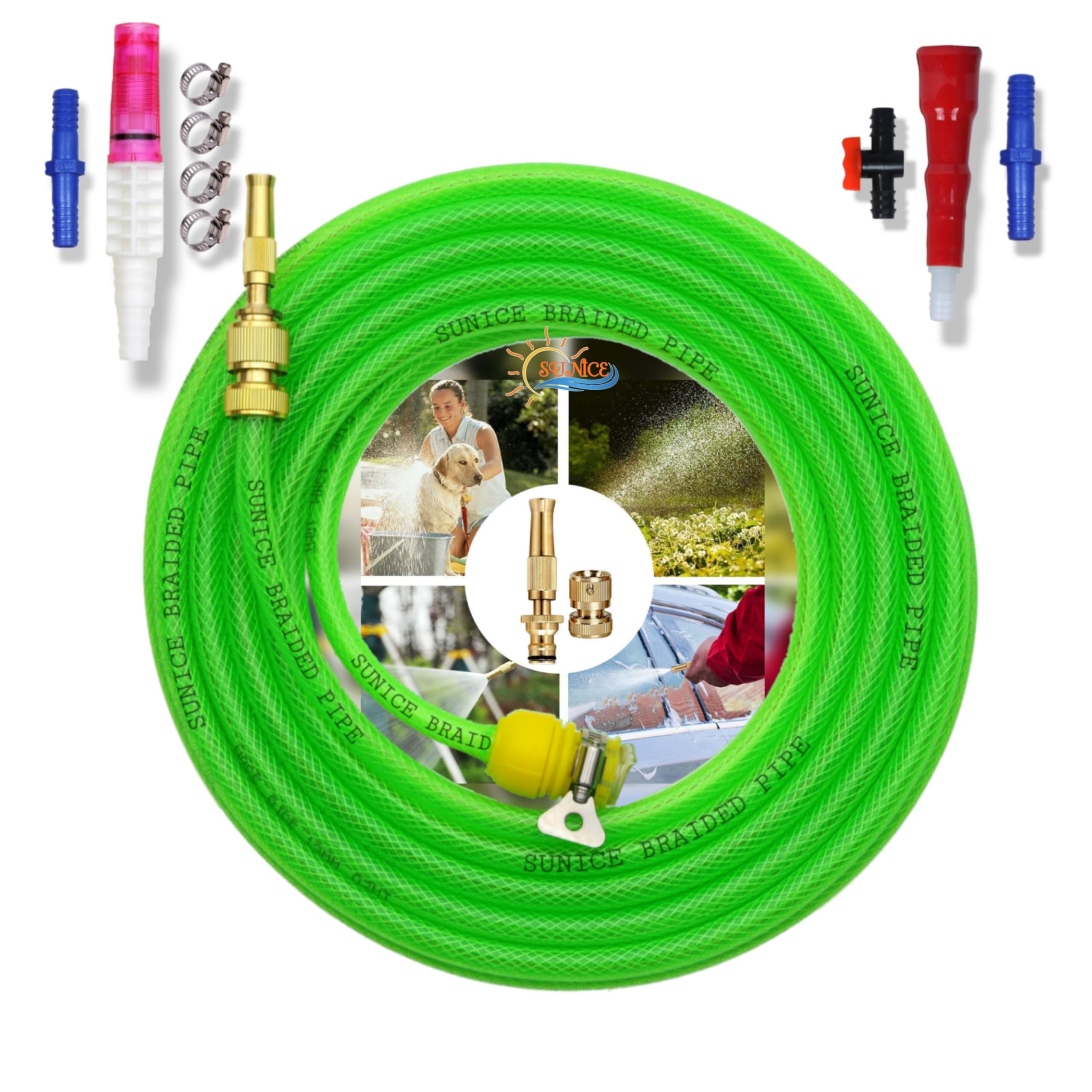 SUNICE 15 Meter Braided Green Flexible Hose Pipe, Spray, Adapter (Pipe Diameter ½’’ inch, 0.5 Inch, 12 mm) Gardening, House Cleaning,Car and Bike Washing Spray Gun (15 METER, BRAIDED GREEN) (B0CHW4LBCX) Amazon Price History, Amazon Price Tracker