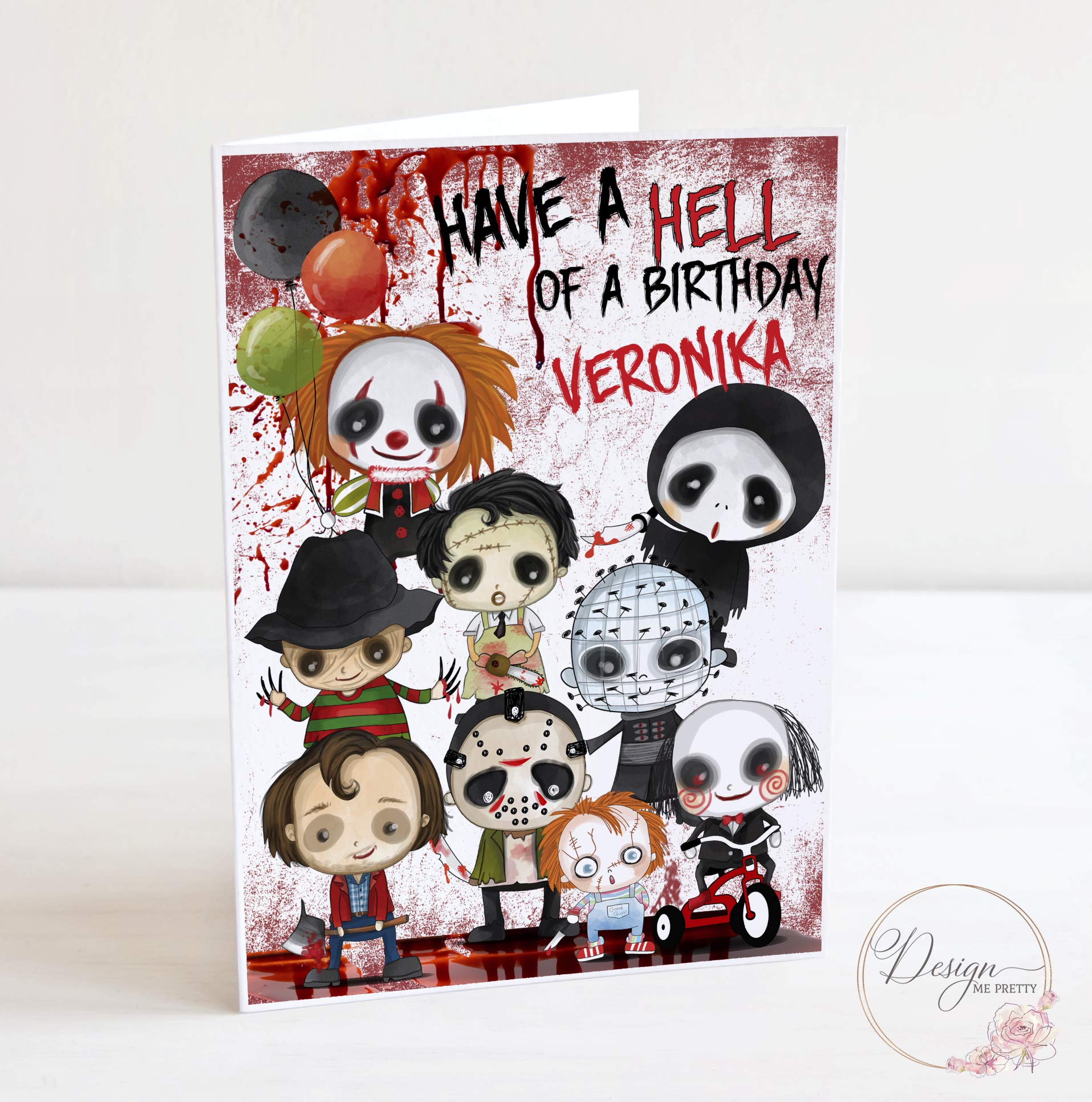 Horror Birthday Card - Personalised Halloween - Horror Cult Film Characters