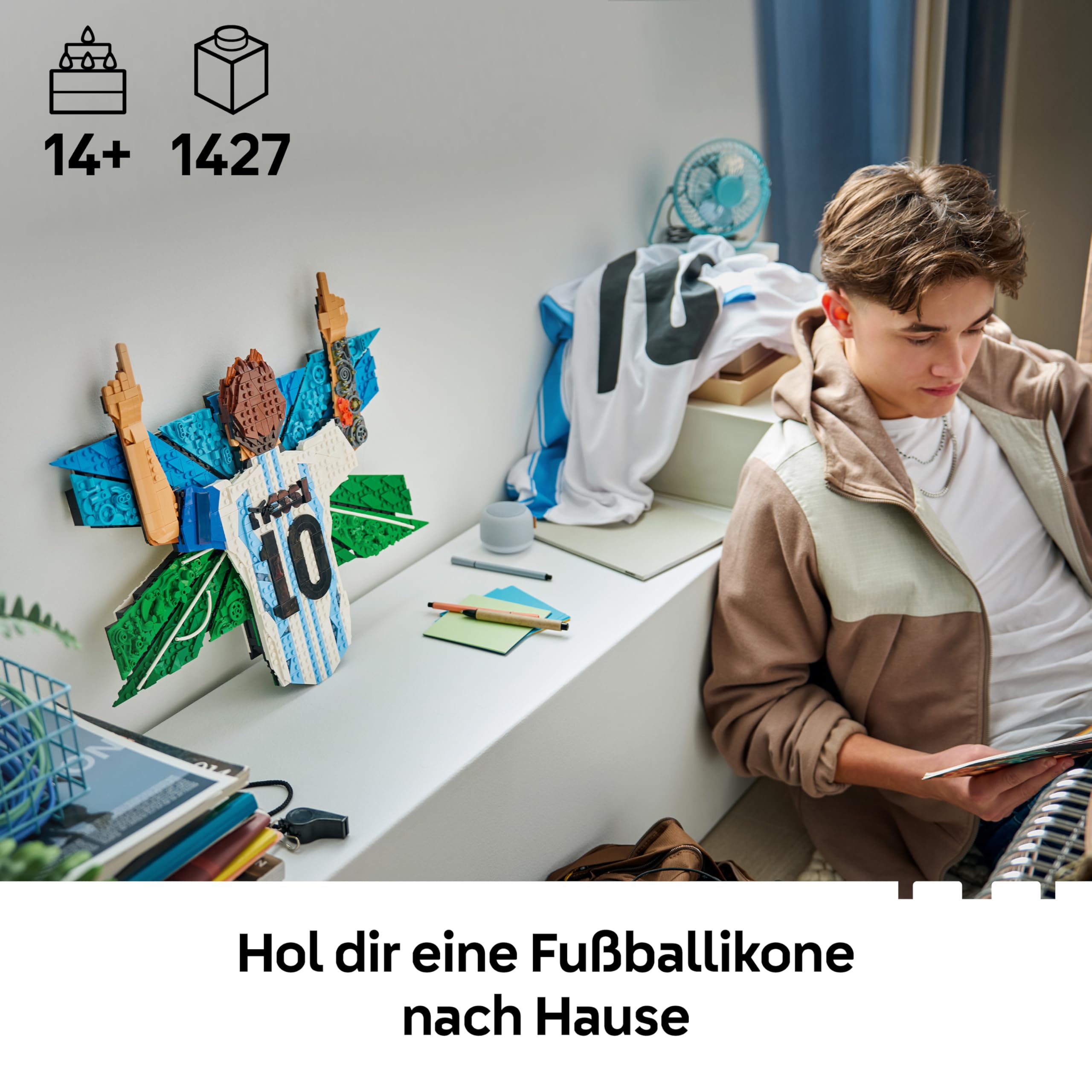 LEGO Editions Lionel Messi – Torjubel - 3D DIY Wandbild Set - DIY Deko für Kinder - Fußball Geschenk für Jugendliche ab 14 Jahren, Mädchen, Jungen und Erwachsene Sportfans - 43018