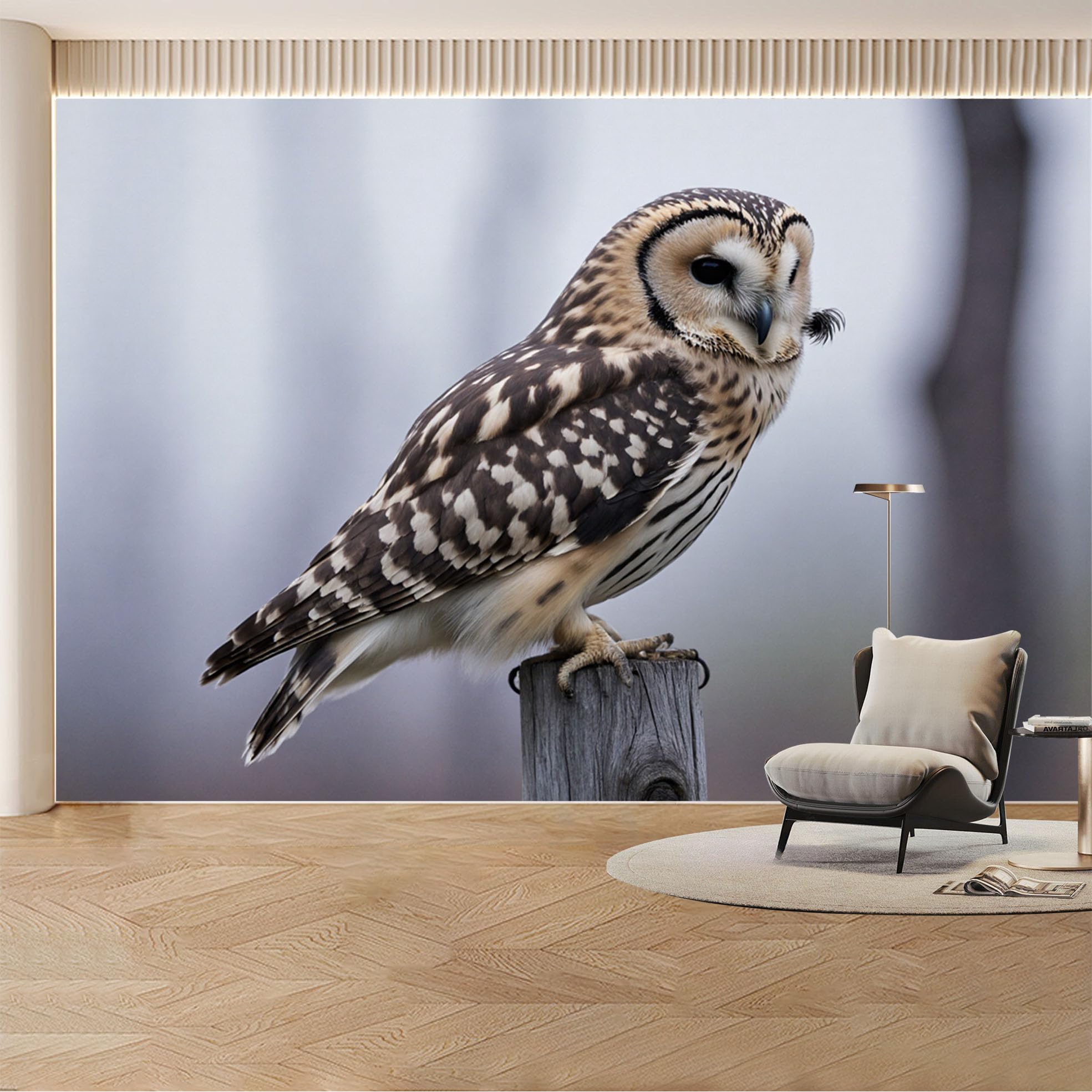 Custom Wall Mural Wallpaper Snowy Owl Wildlife Nature Landscape Large Wall Art Mural Design Misty Minimalist Removable SelfAdhesive Large Photo for Living Room， Bedroom， Office