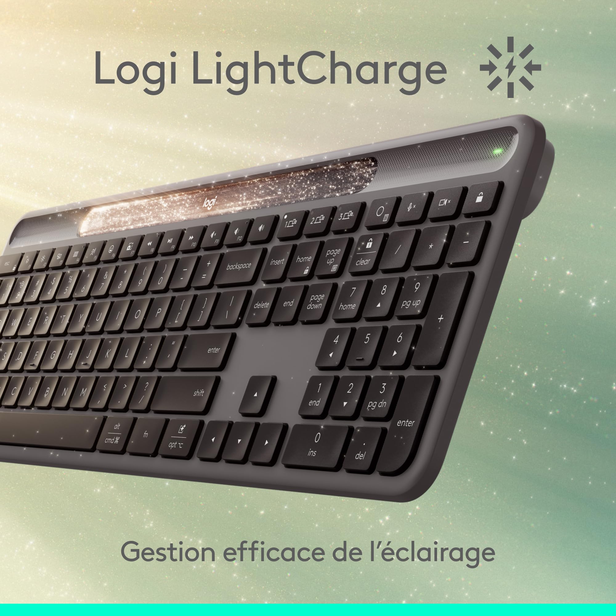 Logitech Signature Slim Solar+, Clavier sans Fil alimenté par la lumière Solaire et Artificielle, Batterie Durable Jusqu’à 10 Ans, Touches Personnalisables, Bluetooth, Français AZERTY - Graphite