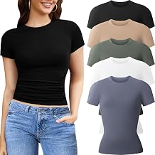 CE CERDR 10 Pack Womens Short Sleeve and Long Sleeve Shirts Crew Neck Slim Tops