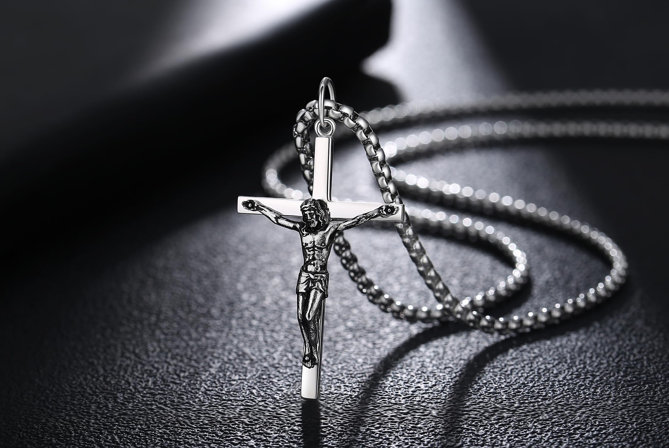 FANCIME Jesus Kruzifix Kreuz Kette 925 Sterling Silber Weiß/Gold Vergoldet Kreuz Anhänger Edelstahl Kette für Herren Jungs Kinder - Kettenlänge: 60 cm