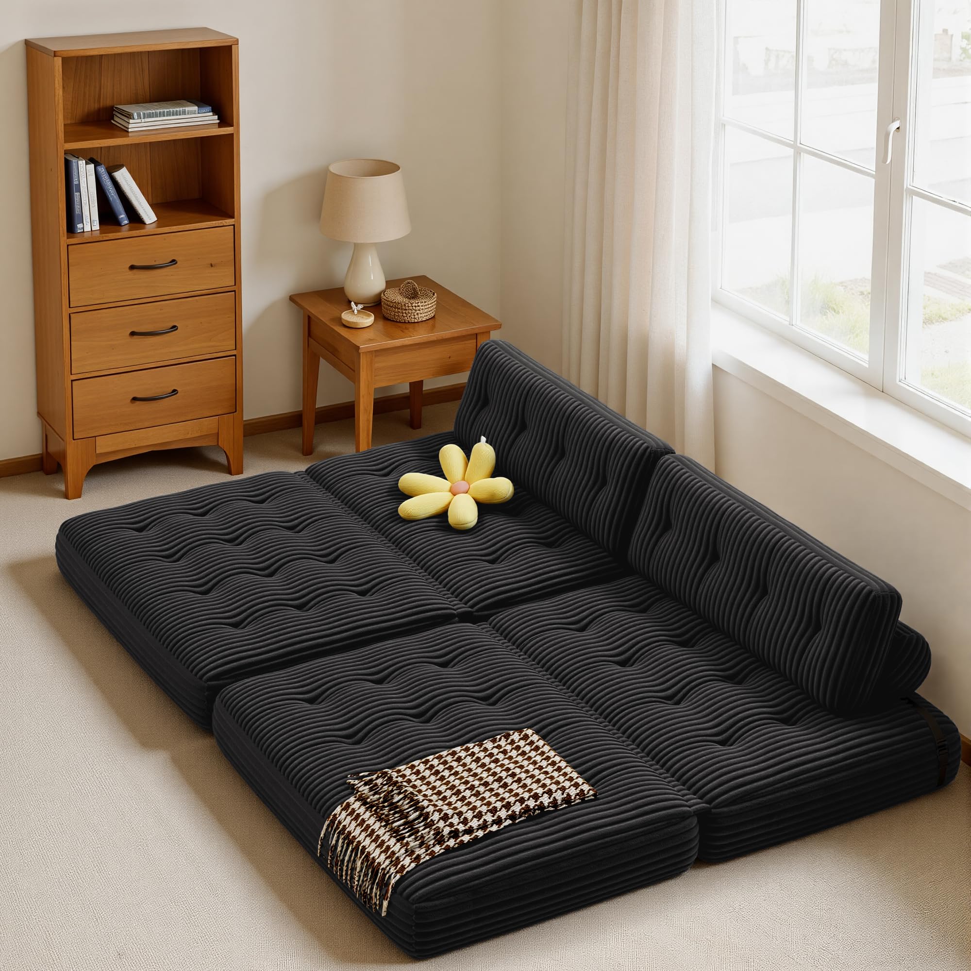 Xbro Divano Letto Matrimoniale 2 Posti 200x130 cm Pieghevole Salvaspazio in Velluto a Coste con Poggiatesta, Compatto per Soggiorno e Ospiti, Grigio Scuro