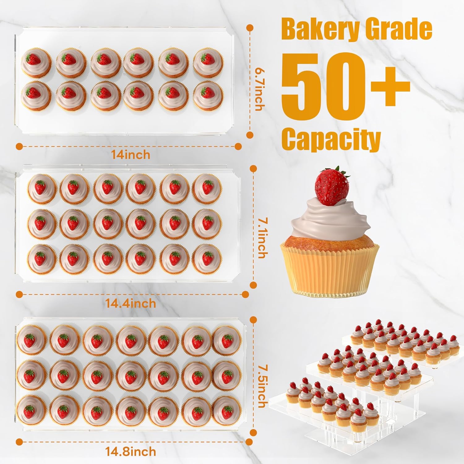 3 Tier Cupcake Stand, Transparent Acrylic Dessert Table Display Set, Adjustable Tiered Cupcake Holder Tower for Baking Serving on Weddings, Baby Showers, Birthday Party Buffet