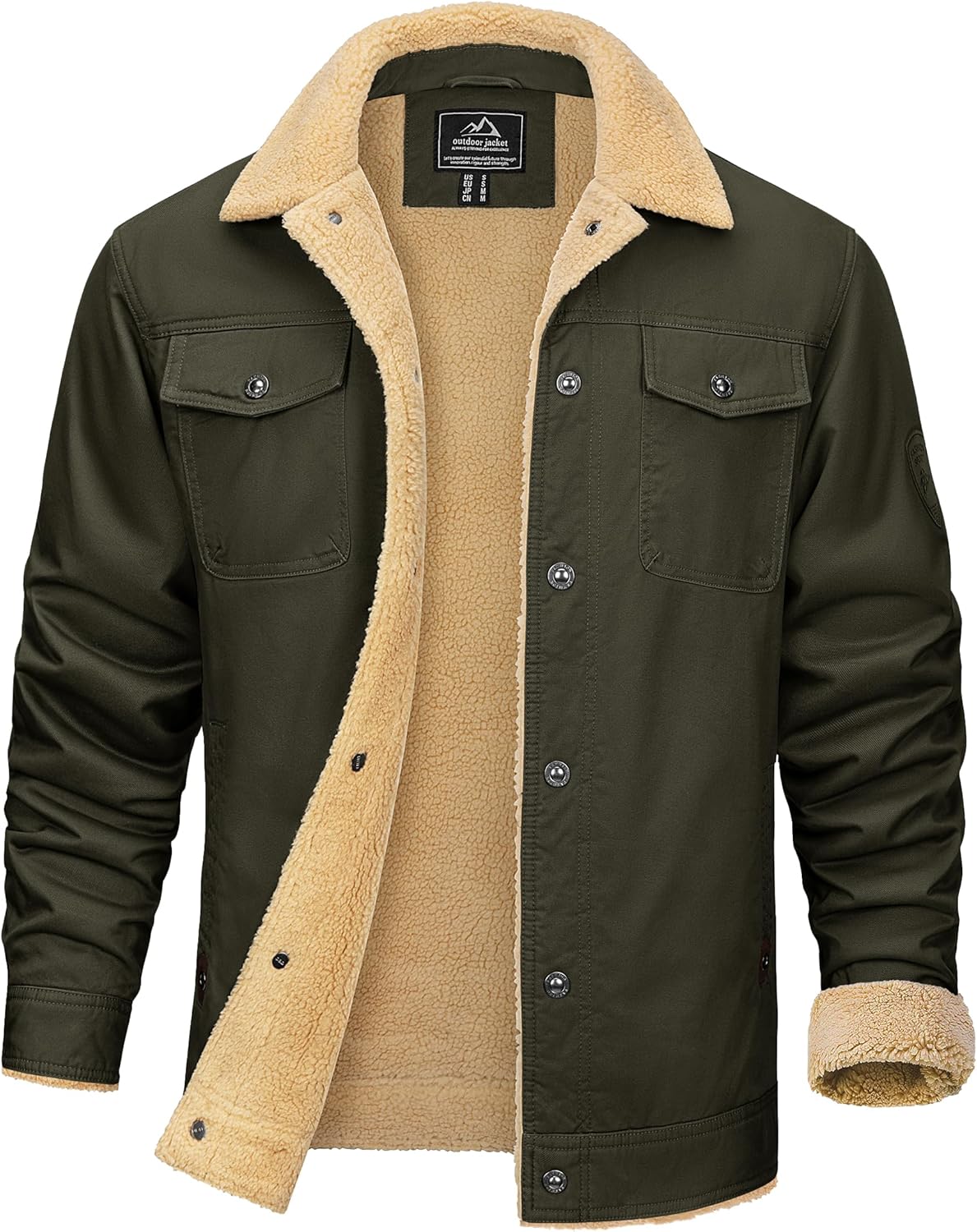 KEFITEVD Men’s Winter Fleece Jacket Sherpa Lined Cargo Jackets Casual Trucker Coat Work Winter Thick Warm Coat