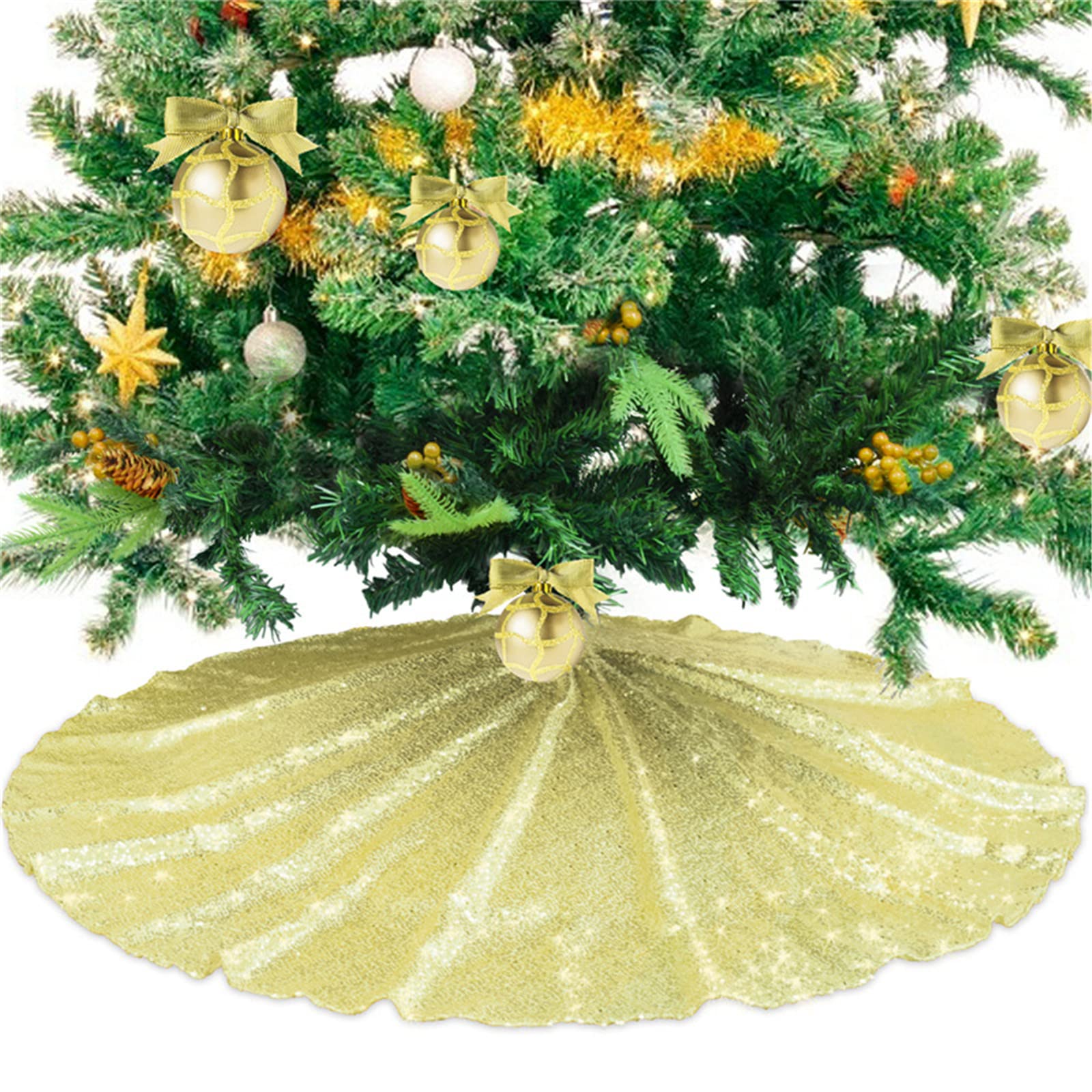 Gonna Per Albero Di Natale, Base Per Albero Di Natale Tappetino Per Albero Di Natale Paillettes Dorate A Forma Di Fiocco Di Neve Bianco 122 Cm 99035211