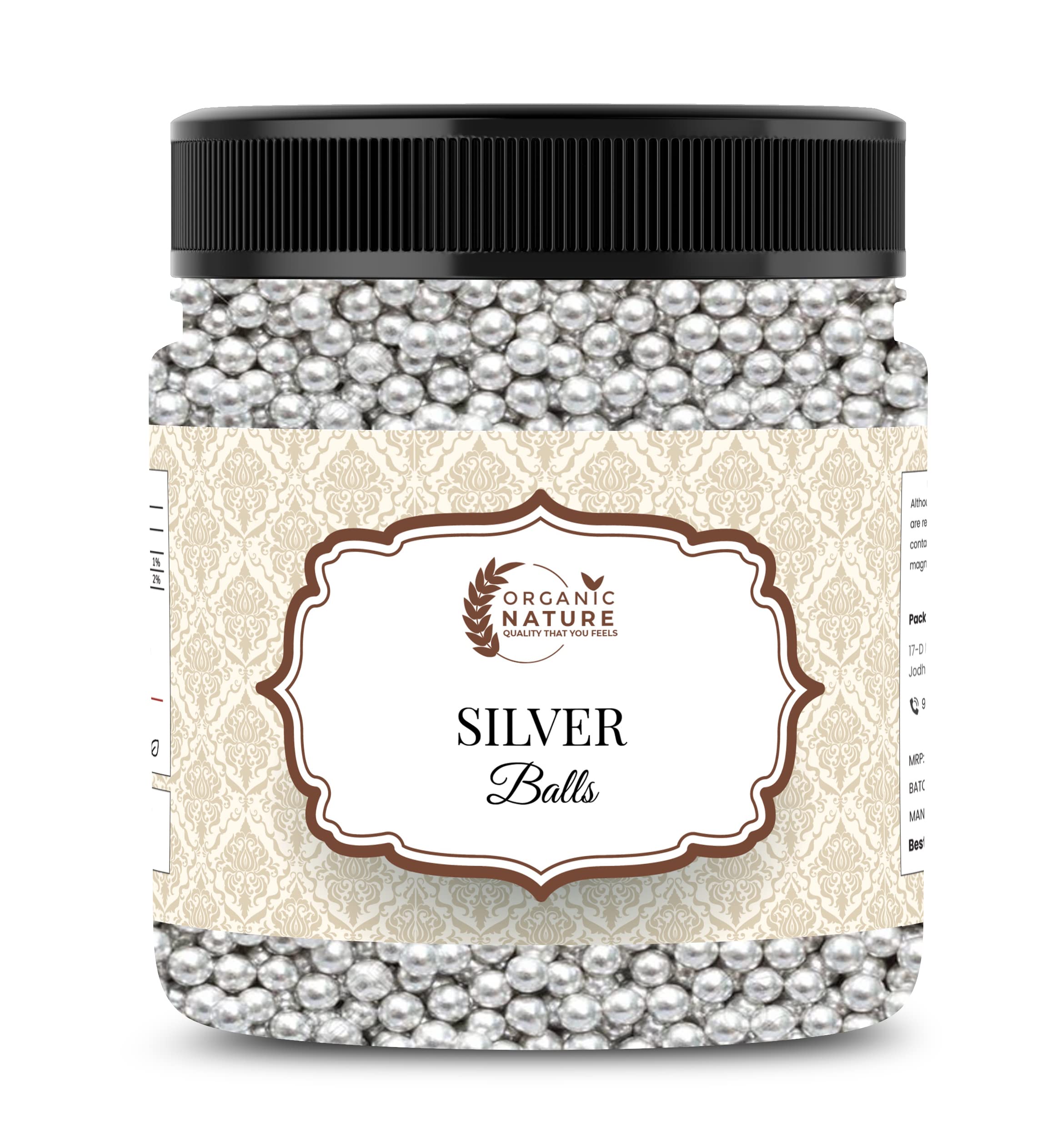 Organic Nature Silver Balls Cake Decoration Sprinkler Silver Dragees | Decorative Balls for Cake décor | Sparkling Effect | Use for Outer Surface Decoration 100 Gram (Jar Pack) (B09B3Q6K25) Amazon Price History, Amazon Price Tracker