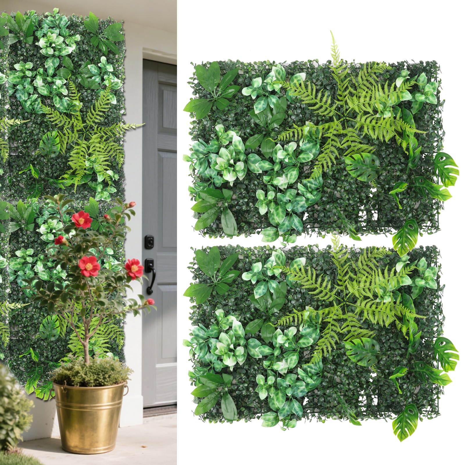 Generisch 2 Kunstpflanzen-Wandpaneele 60x40cm, künstliche Grünpflanzen an der Wand, realistische Pflanzendekoration, geeignet für Innen, Außen, Wand, Balkon, Garten, Hochzeit. (C05)