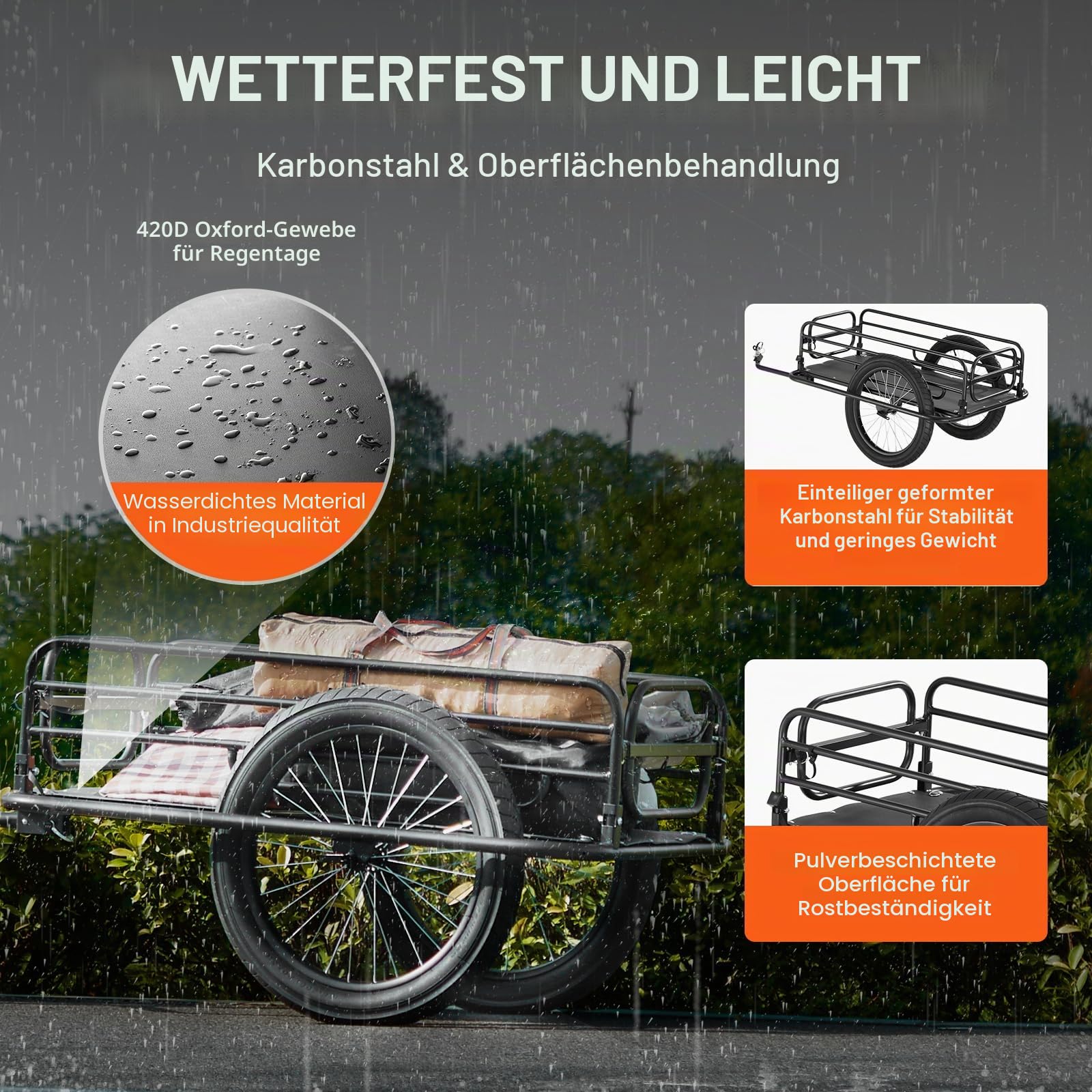 VEVOR Fahrradanhänger, 125 kg Tragkraft, Transportanhänger, faltbar und verstaubar, Schnellverschluss mit Universalkupplung, 50,8 cm Räder, passend für die meisten Fahrradräder, Rahmen aus Karbonstahl