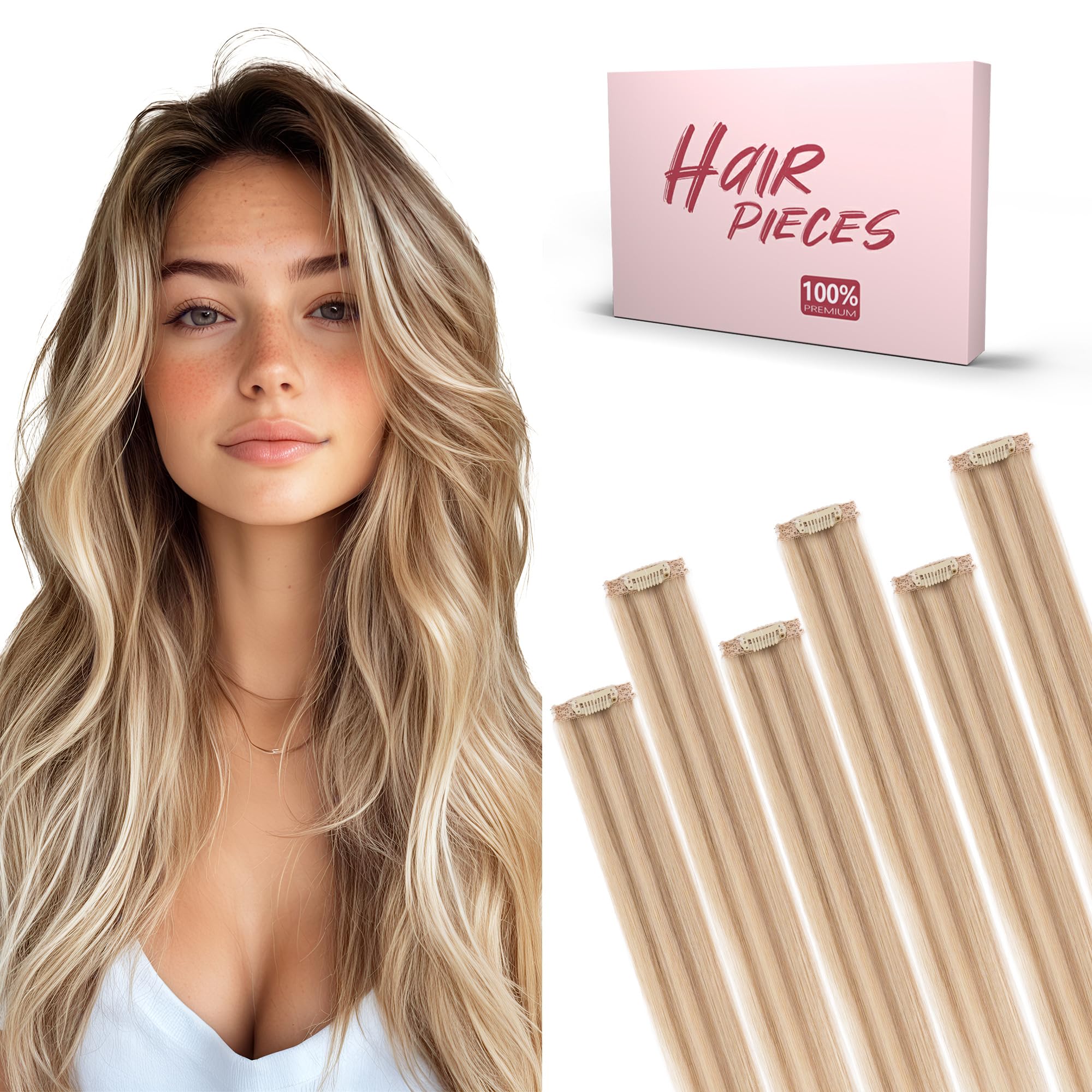 SEGO Single Clip In Hair Extensions Real Human Hair 6 Pcs Individual Clip Ins Highlight Remy Balayage Straight Soft Seamless Hairpieces for Women -18