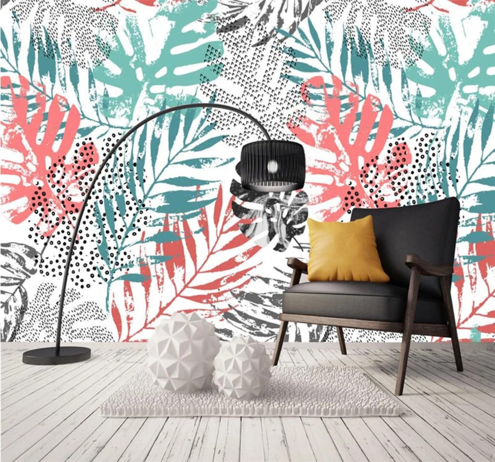 Xlming 400Cm×280Cm(B×H) Minimalist Hand Drawn Tropical Colourful Banana Leaves 3D Wallpaper Luxury Home Dining Decor Paste Sofa Living Room The Wall For Bedroom Mural-400Cm×280Cm
