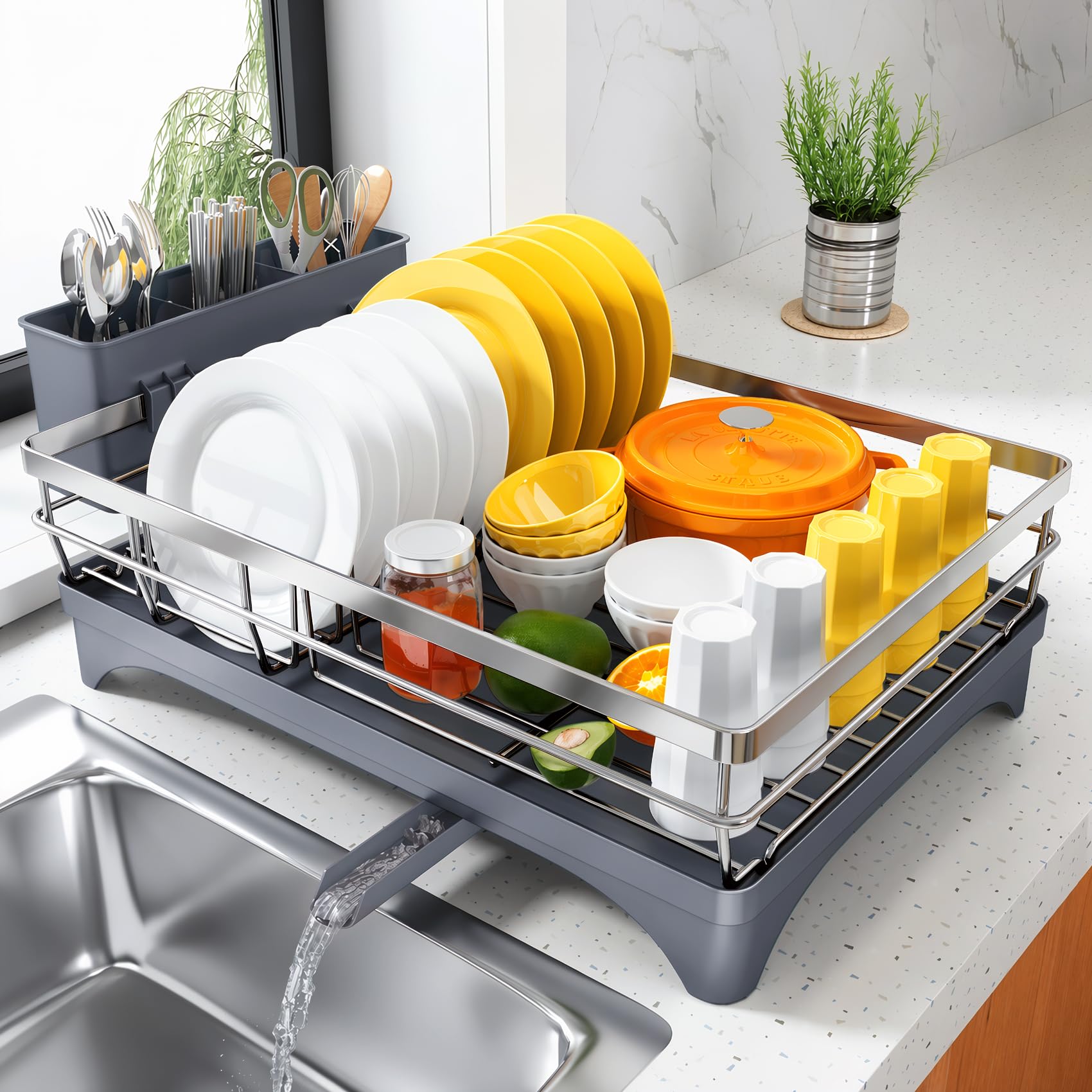 SNTD Dish Drying Rack for Kitchen Counter, 11.8" W x 16.7" L, Silver