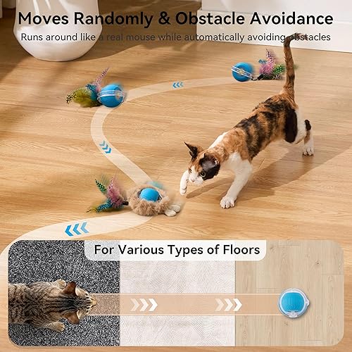 Miniatura 6 de Pelota de juguete interactiva para gatos, juguetes para esconderse y buscar en alfombra de juego, juguetes de gatitos rodantes en movimiento para