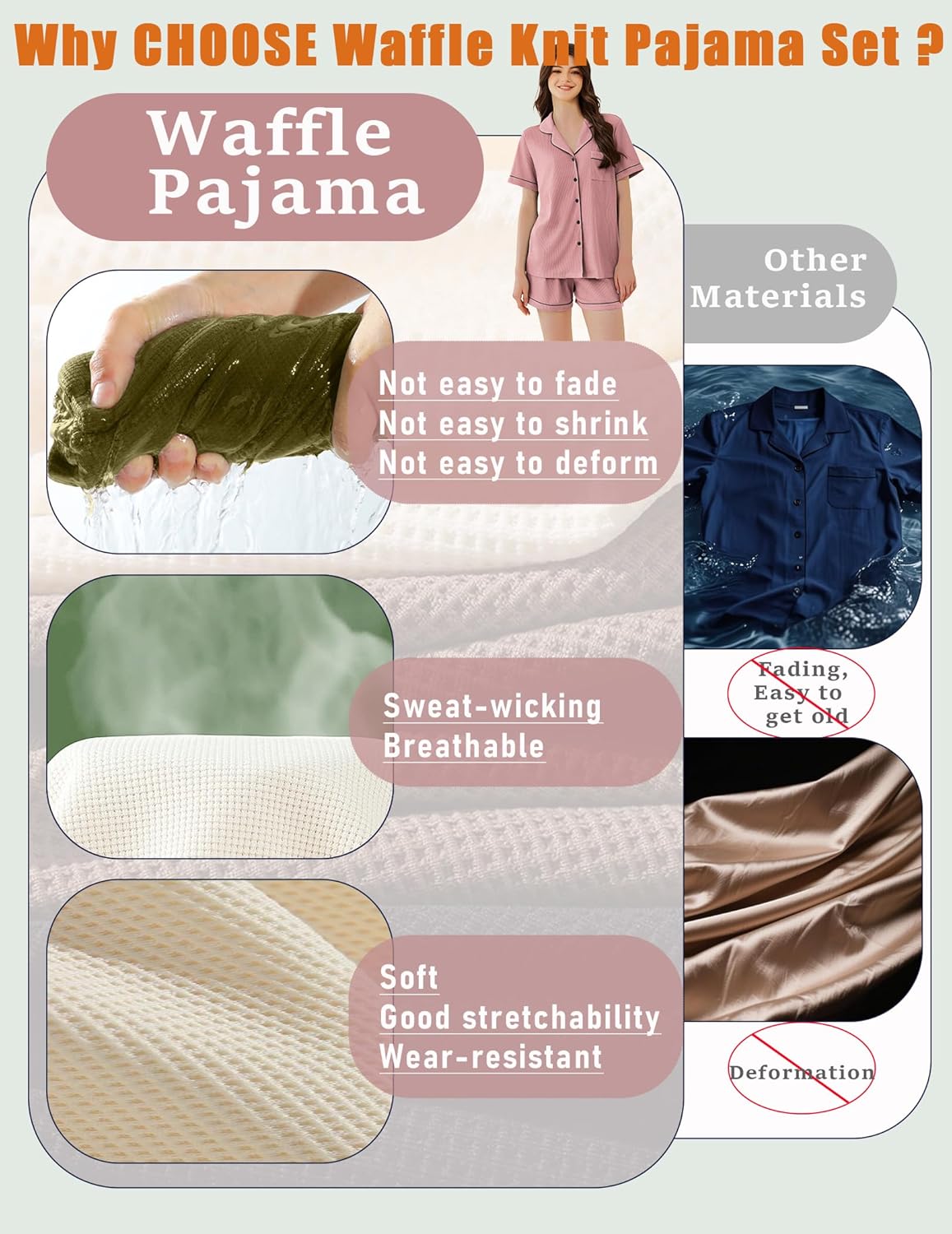 Ekouaer Womens Waffle Knit Pajama Sets Soft Short Sleeve Button Down Sleepwear Cozy 2 Piece Pjs Shorts Set - Image 4