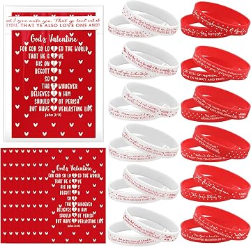 24 Sets Christian Valentines Day Gift Religious Cards with Bracelet, John 316 Rubber Bible Verses Bracelet Wristbands Jesus Loves Card Valentines Day Party Exchange Gift for Women Men