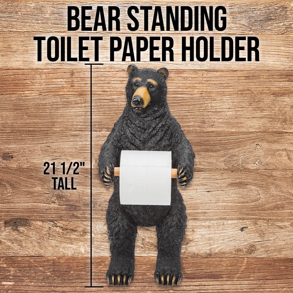 Bear Toilet Paper Holder | Hand-Painted Polyresin Sculpture | Holds Standard Toilet Paper Roll | Cabin or Lodge Bathroom Décor | 21 1/2